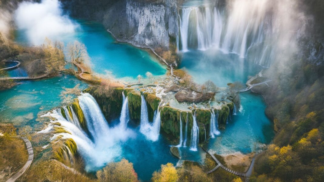 Cette cascade de 78 mètres alimente un réseau de 16 lacs turquoise Cette cascade de 78 mètres alimente un réseau de 16 lacs turquoise