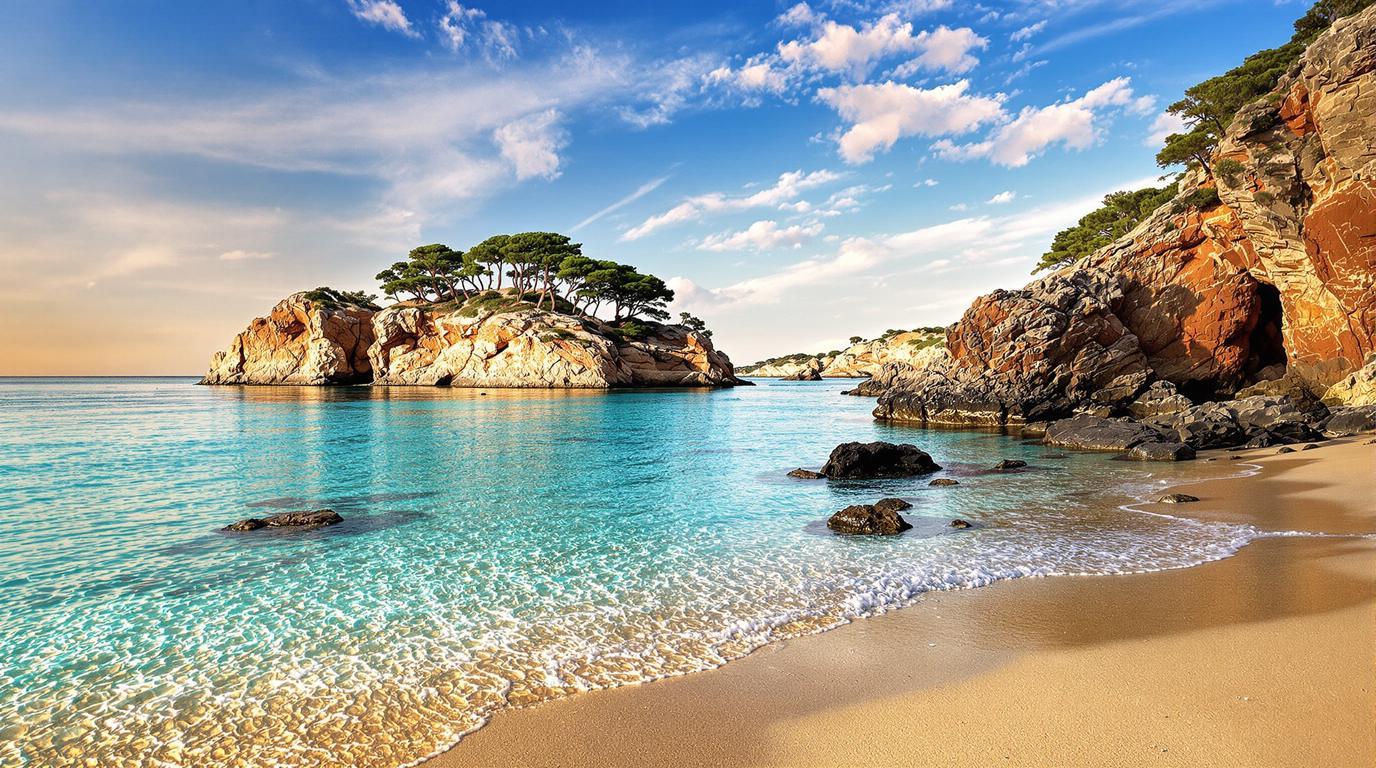 La seule plage d’Europe où pins centenaires et rochers rouges bordent un sable doré