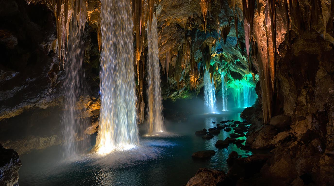 Cette cascade de 44 mètres qui chute dans une grotte à 79 m sous terre