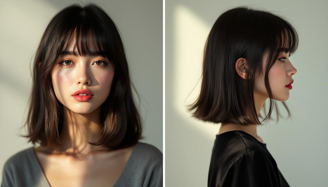La frange droite mi-longue revient : 3 styles pour un look moderne