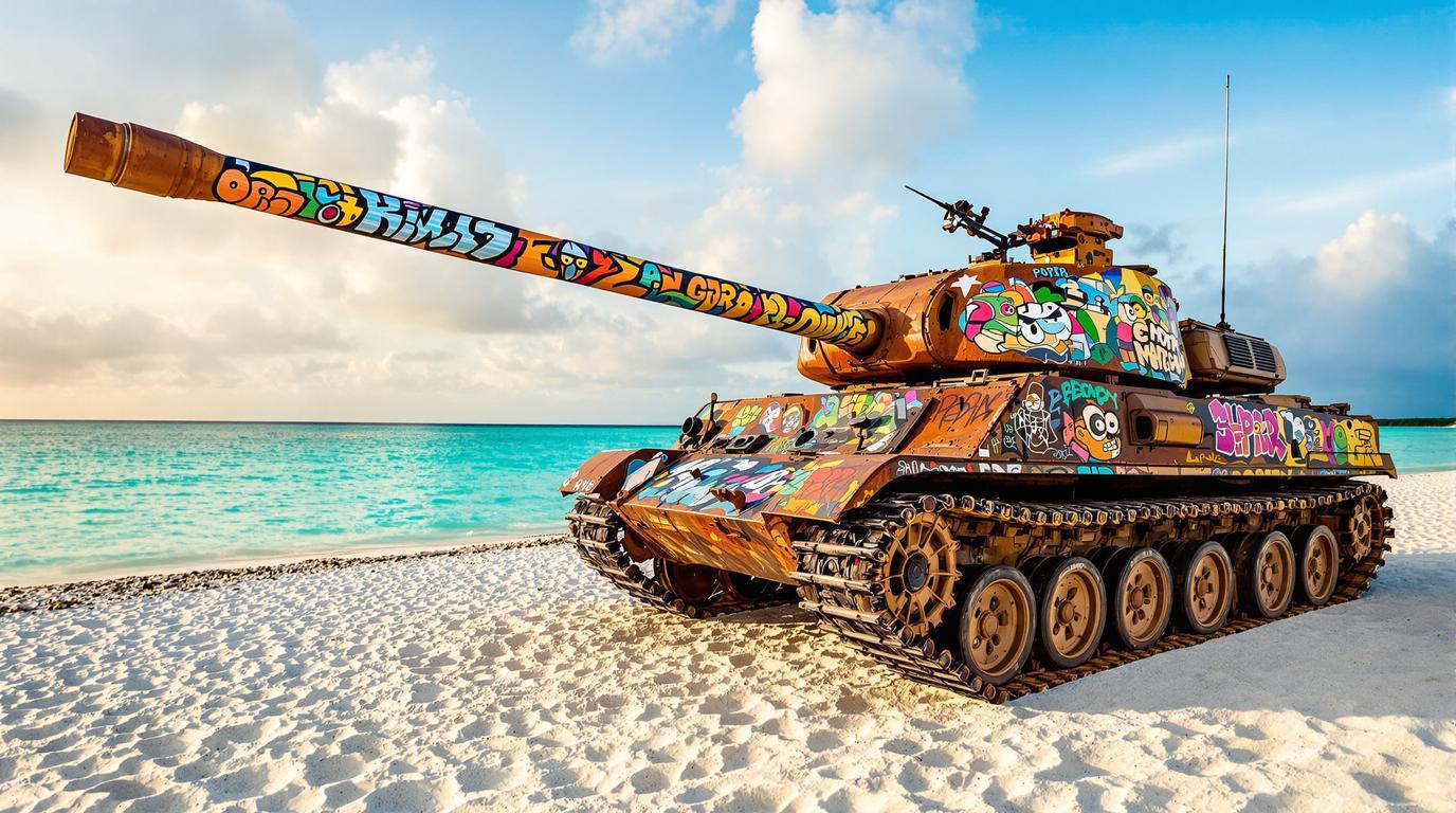 Cette plage de 2 km où des chars militaires peints côtoient le sable blanc