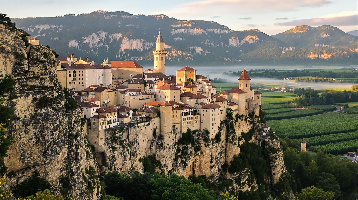 Ce village de 146 habitants vit à 563 mètres sur un éperon rocheux jurassien