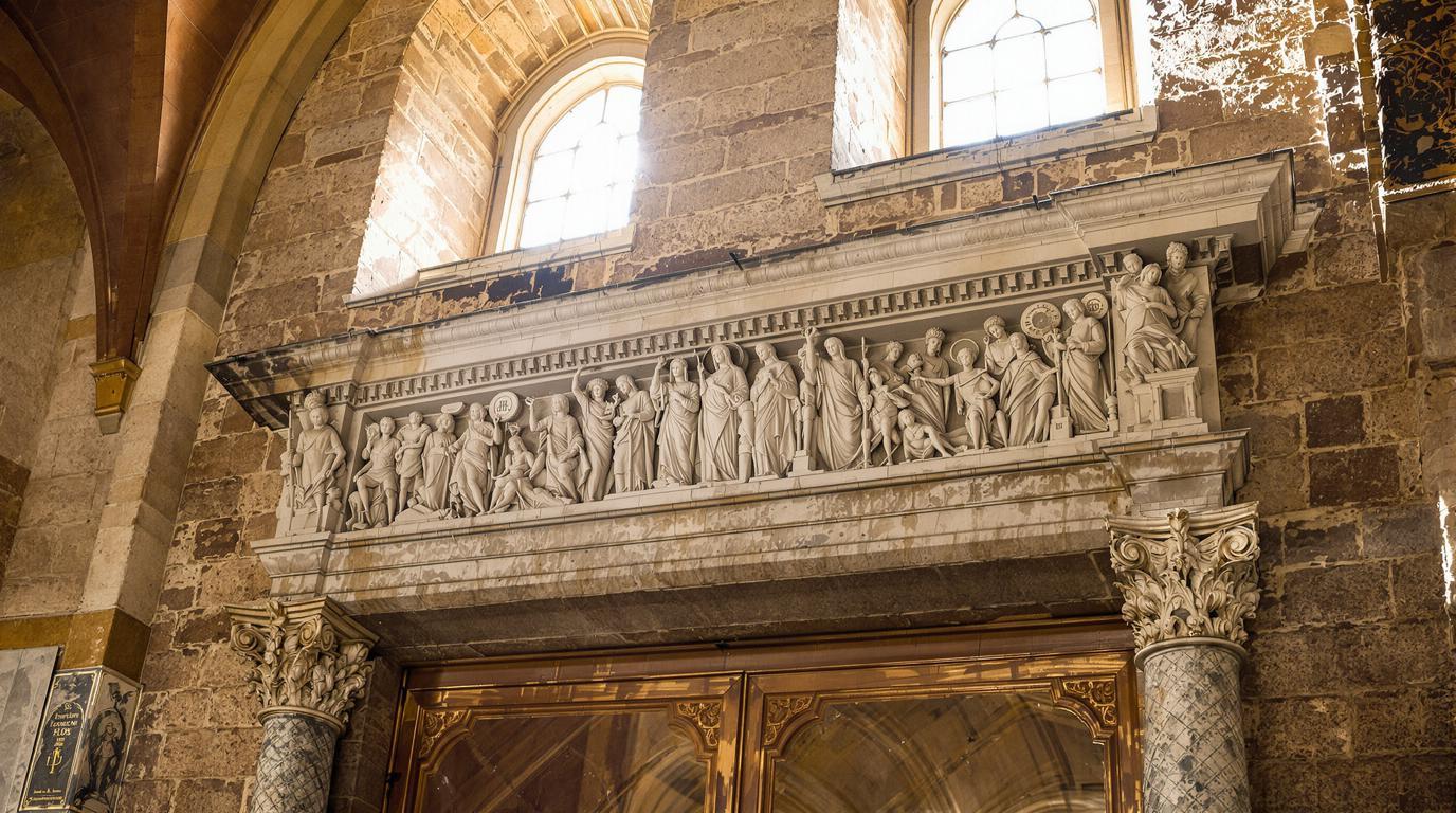 Ce linteau de marbre blanc de 1020 cache des secrets que peu de visiteurs découvrent