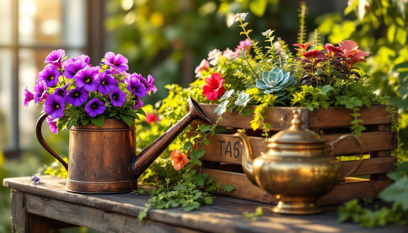 J’ai transformé ma terrasse avec des objets vintage en pots de fleurs
