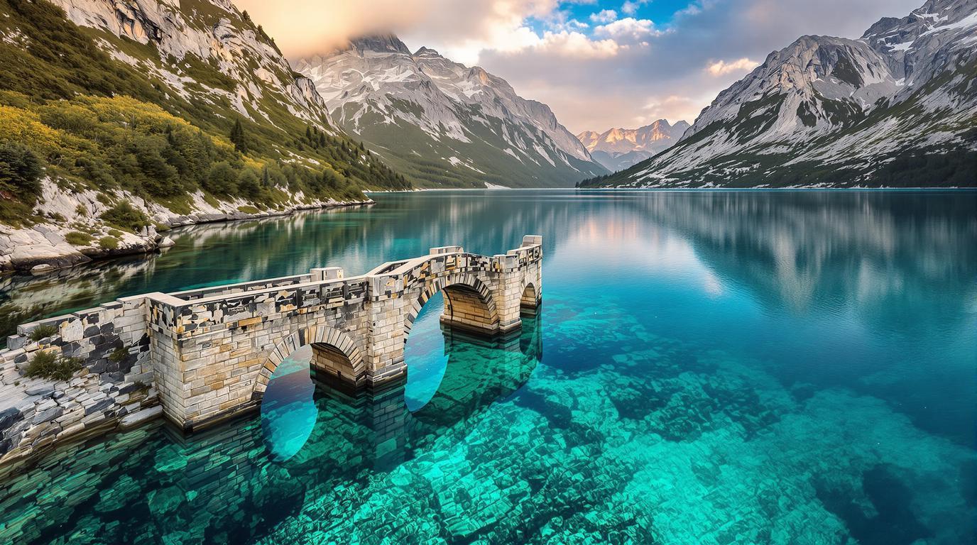 Ce lac de Lozère à 610 mètres d’altitude cache un pont du XIXe siècle submergé