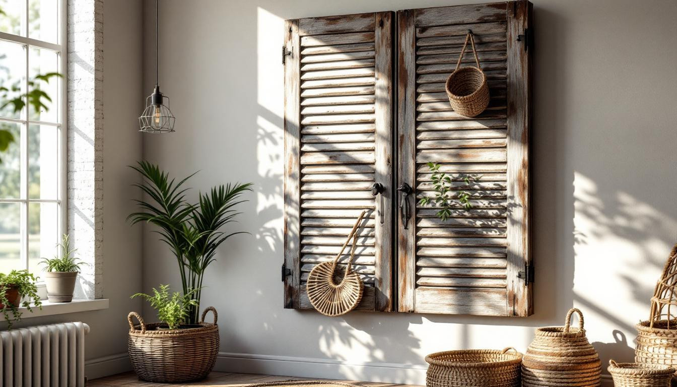 J’ai transformé un vieux volet en mur de paniers déco et rangement