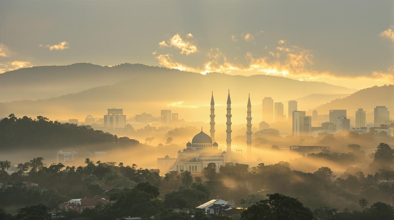 Cette capitale africaine de 2 millions d’habitants cache des minarets dans la brume matinale