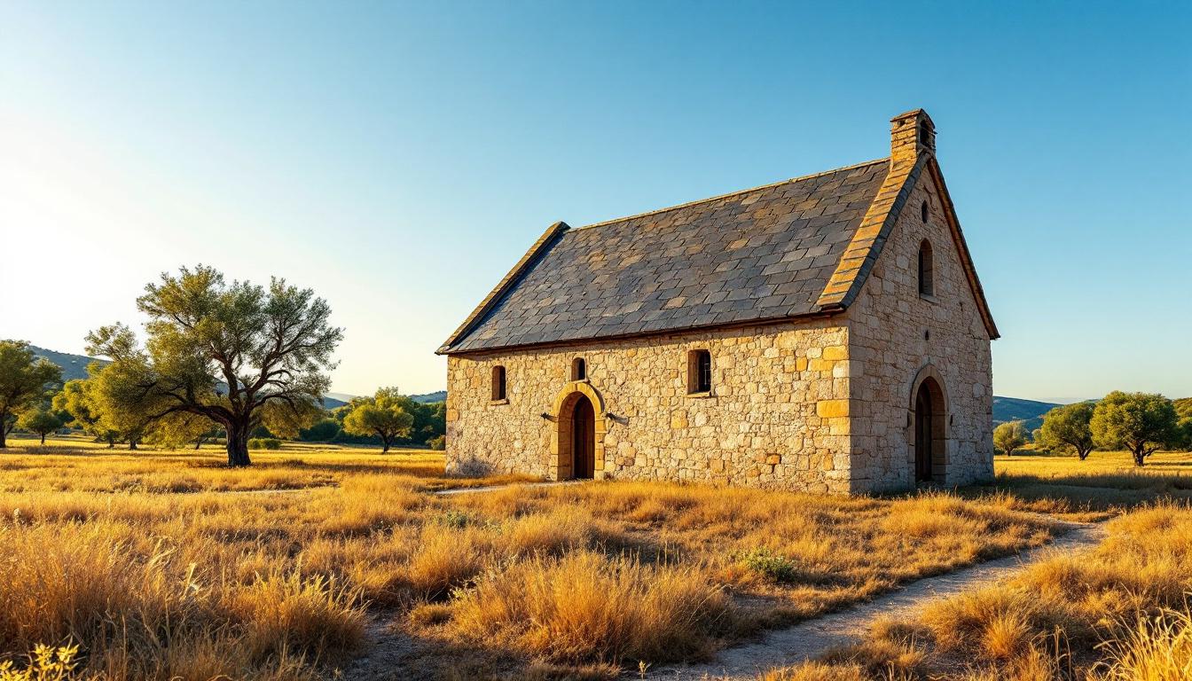 La seule chapelle des Pyrénées-Orientales avec un toit en ardoises au milieu des champs