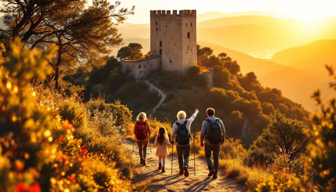 Cette boucle matinale unit 3 générations face à la tour médiévale des Albères
