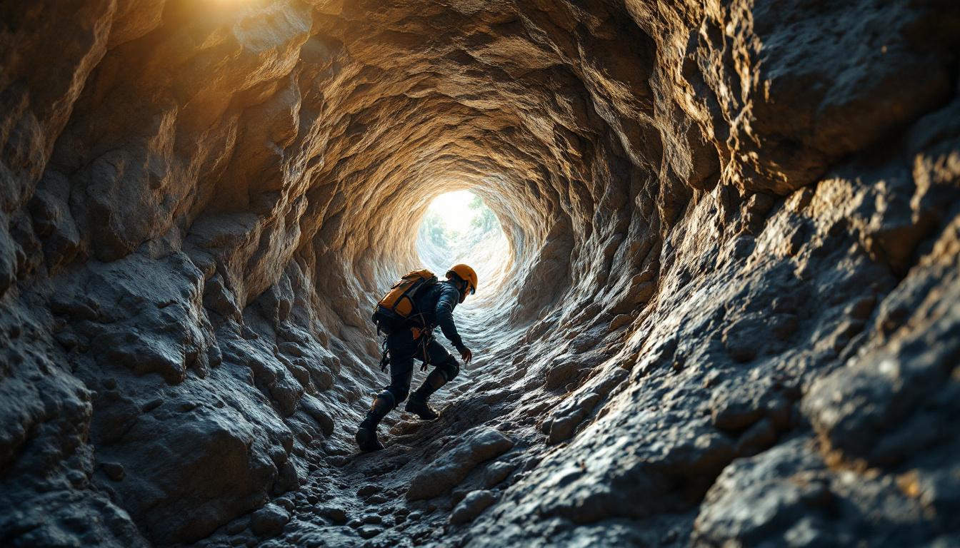 Ce passage rocheux oblige à ramper sur 50 mètres dans le granite du Canigou