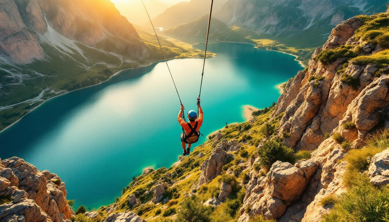 Cette tyrolienne automatique de Cerdagne survole le lac à 1600 mètres d’altitude