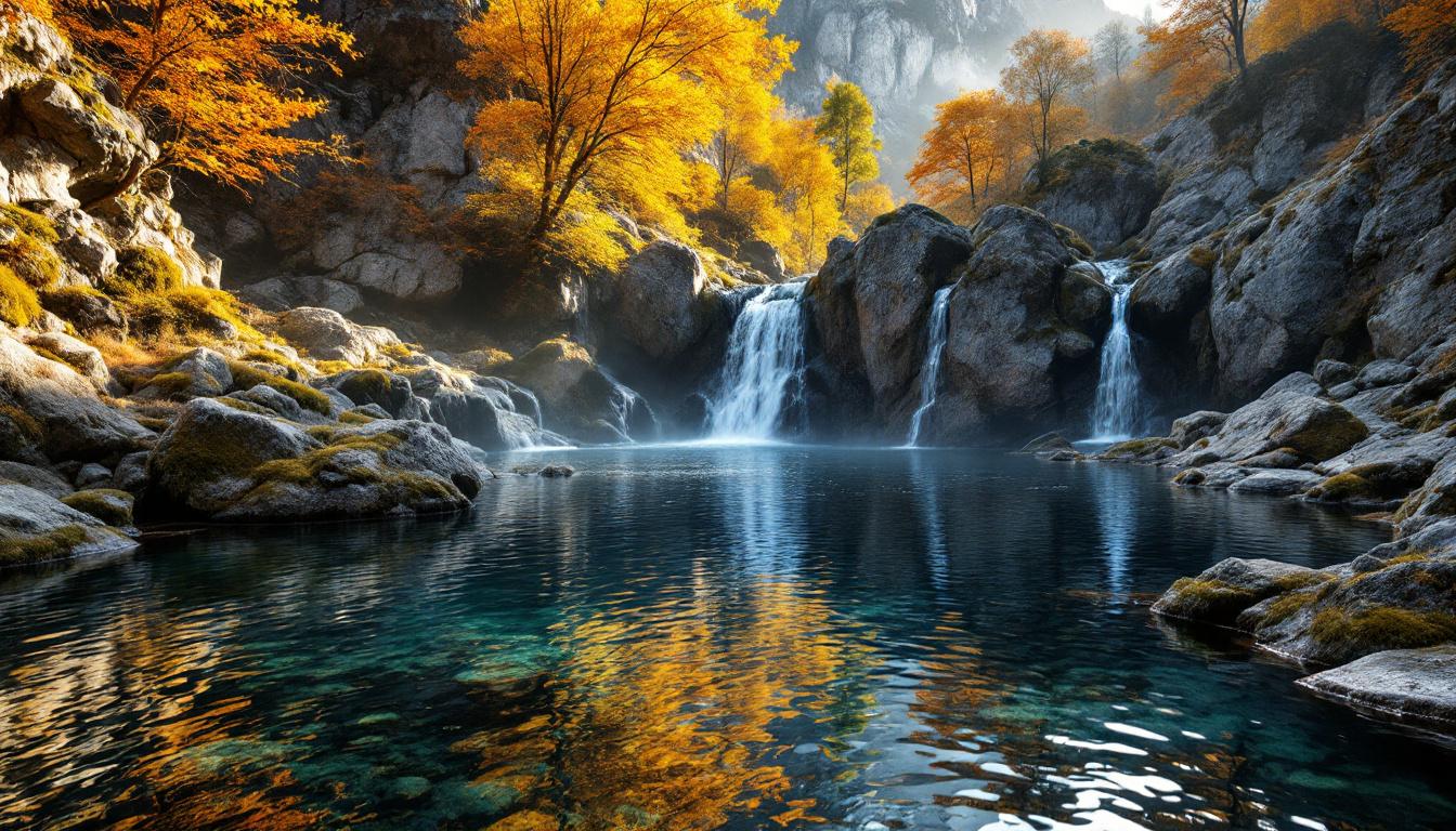 Cette cascade alimente une vasque noire de 15 mètres de profondeur dans le Conflent