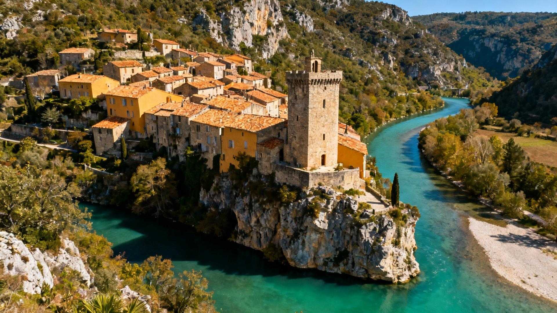 Le seul village de l’Hérault où 493 habitants vivent sur un îlot rocheux médiéval entouré par une rivière