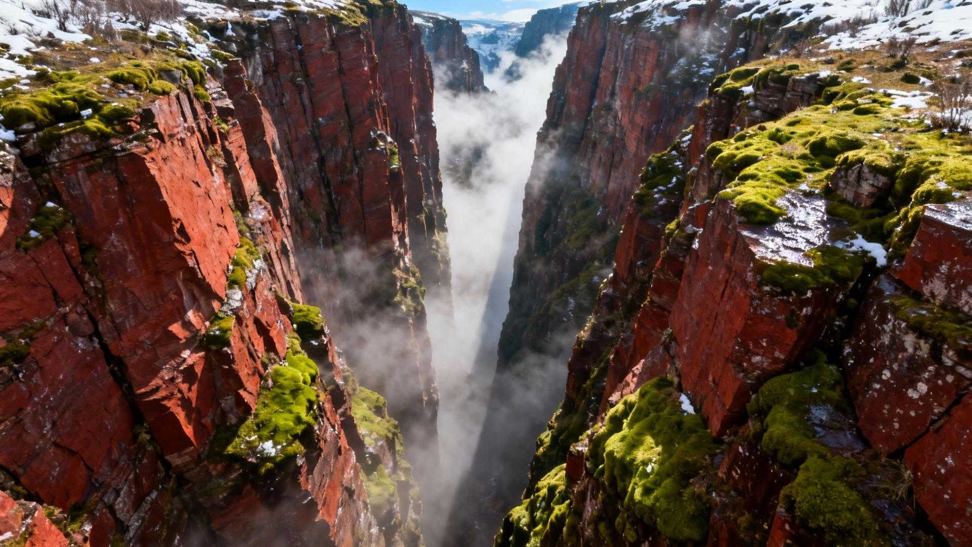 Voici les gorges où la brume respire 3 jours par hiver entre les parois rouges