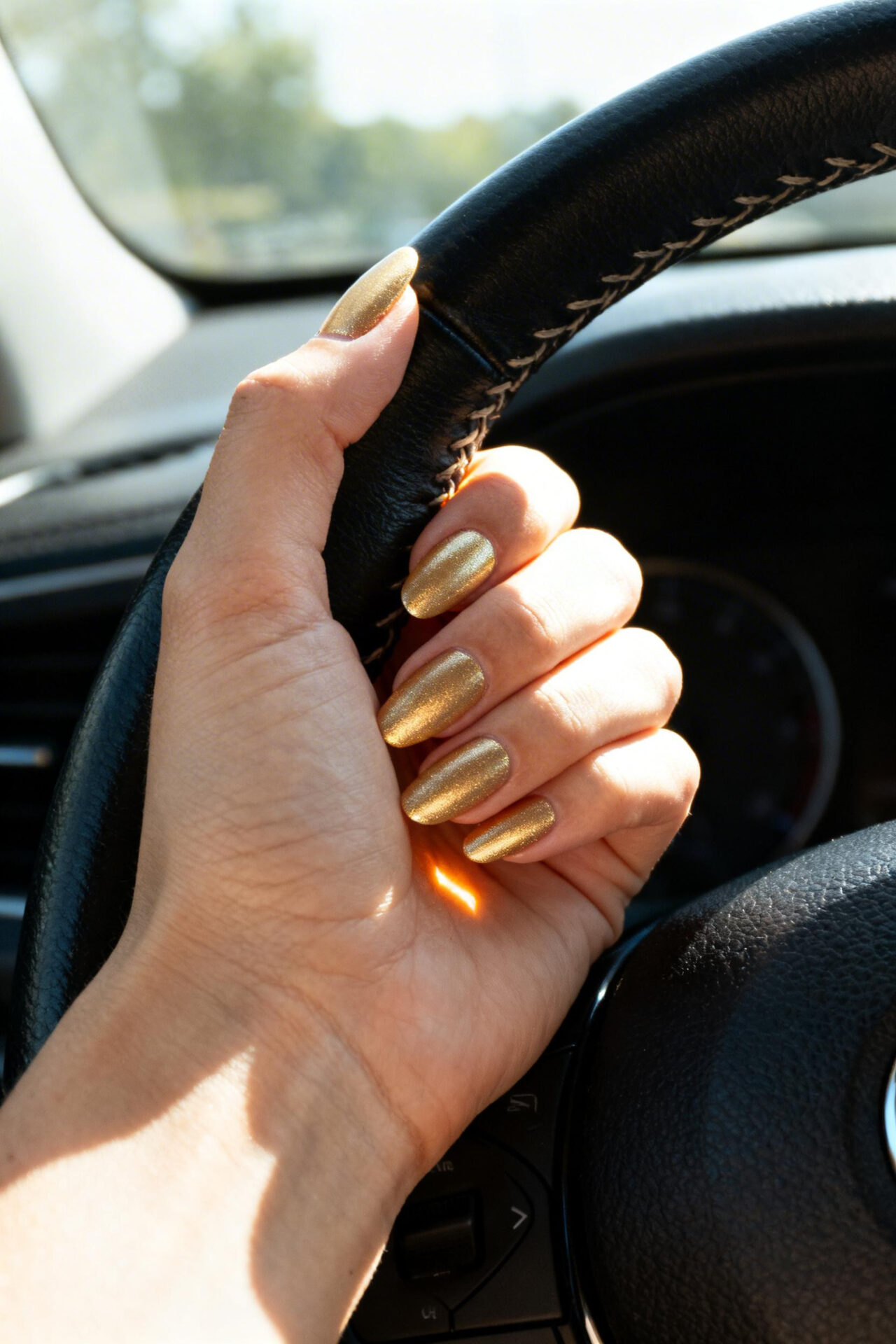 Almond Style Nails - champagne metallic