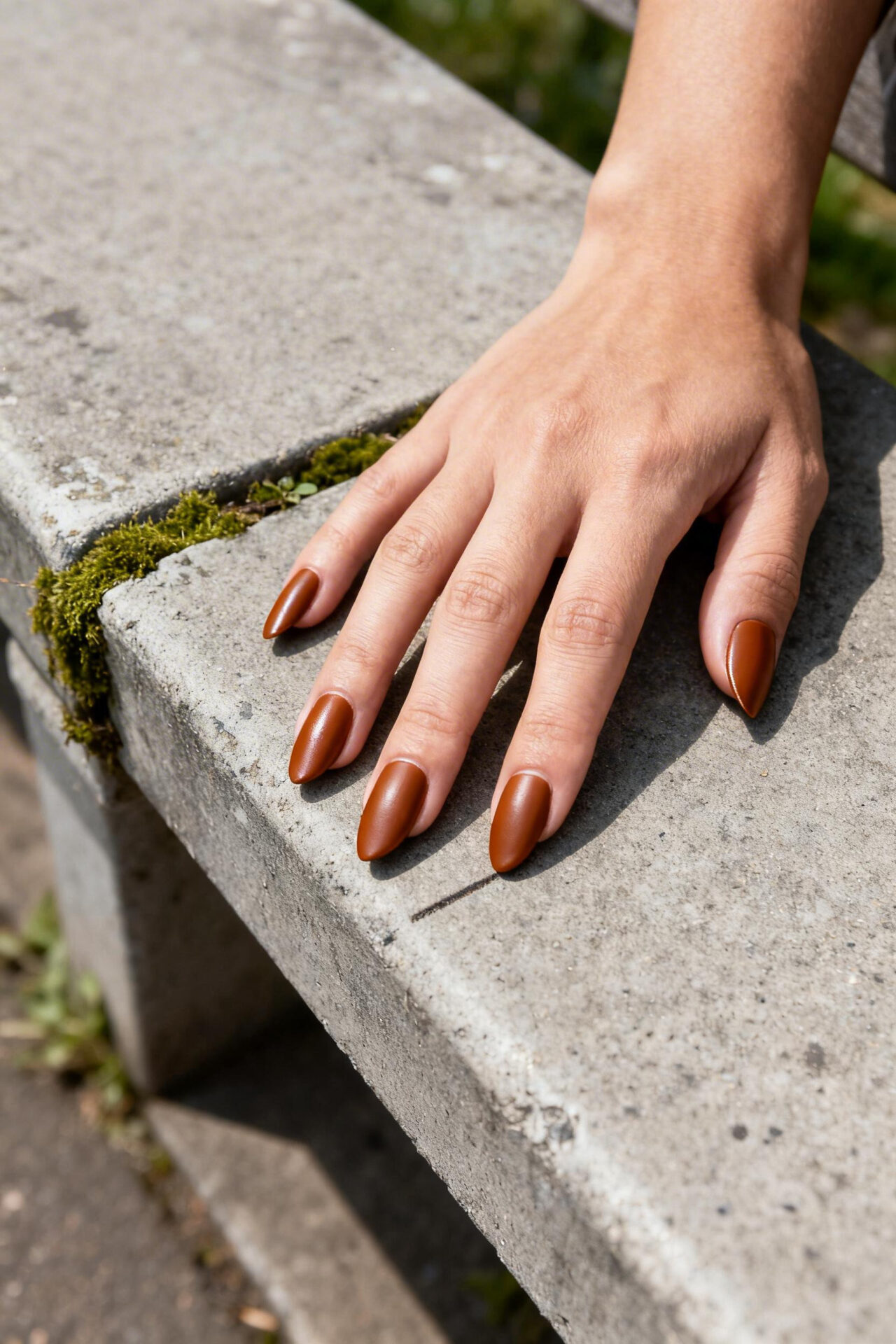 Pretty Nails Almond - cognac satin finish