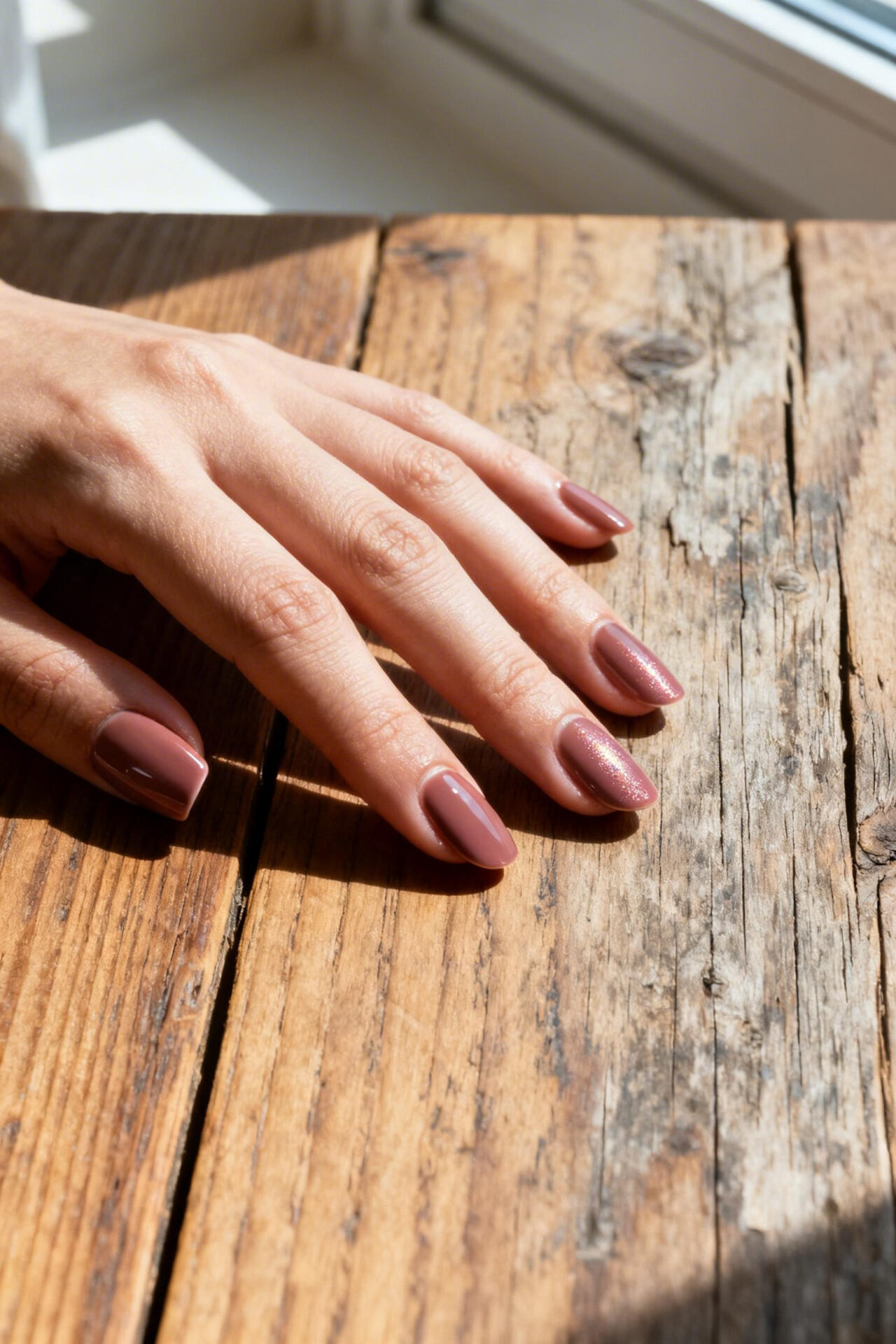 Classy Almond Nails - glazed ceramic rose