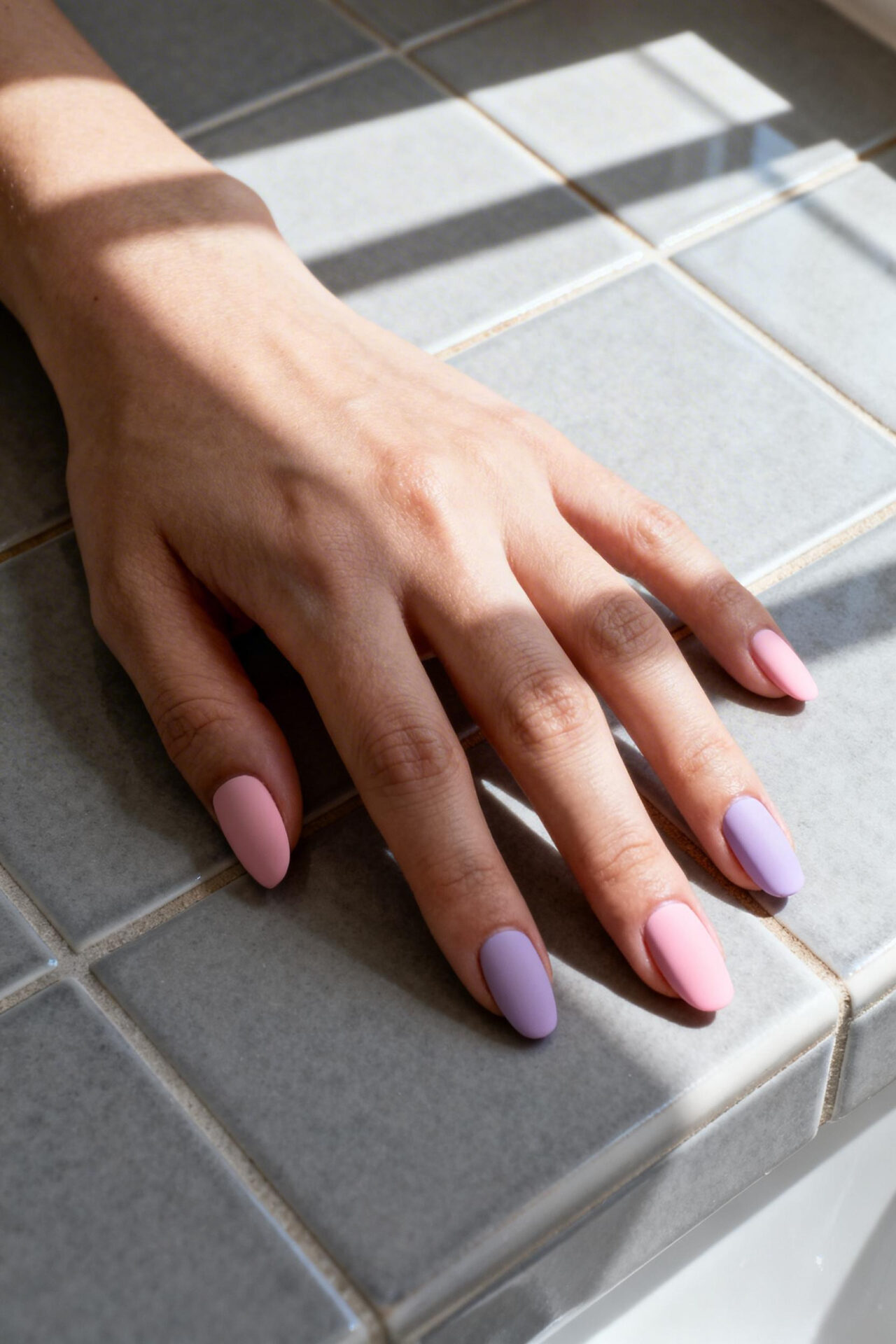 Pretty Almond Nails - powder pastel matte