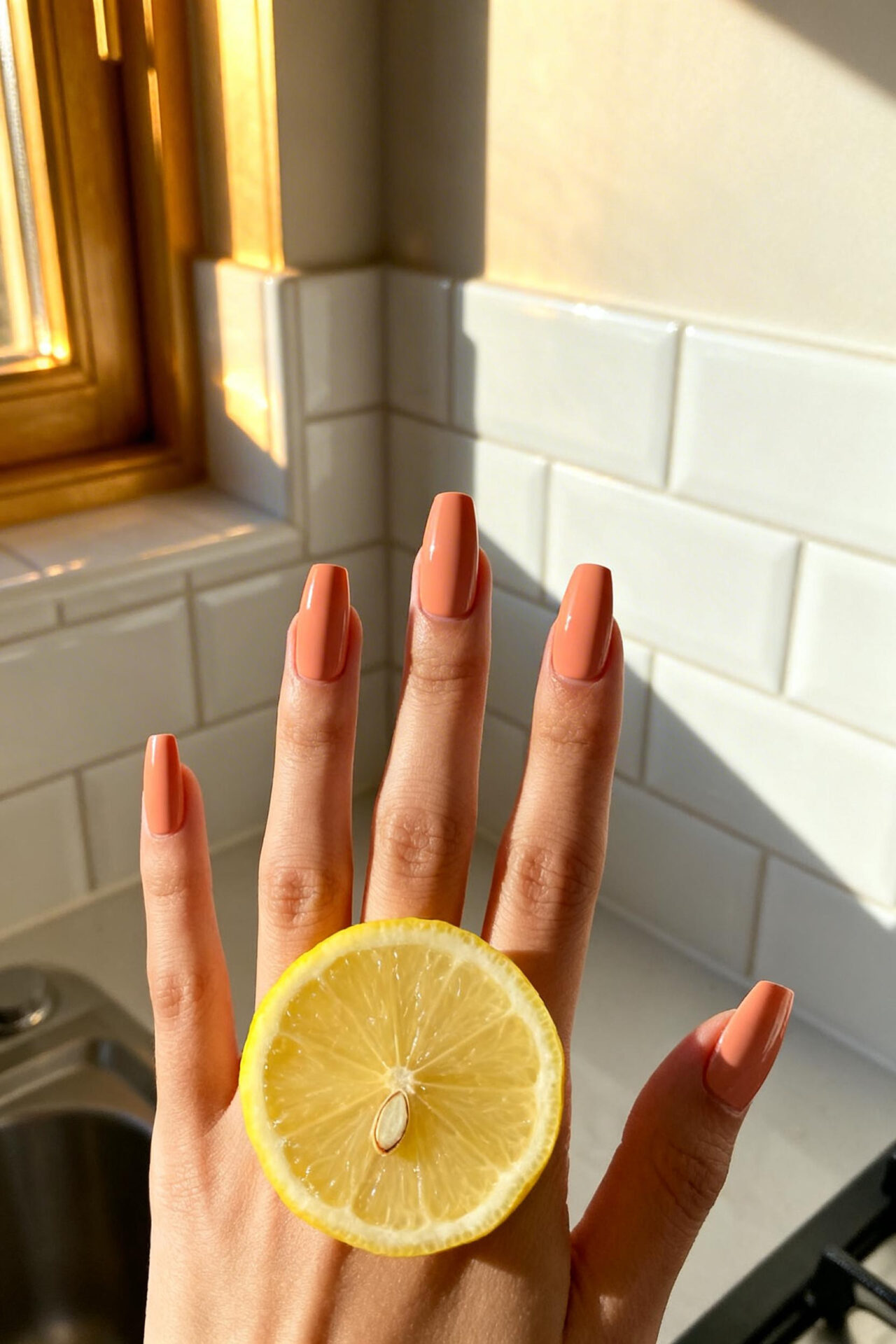 Pretty Almond Nails - peachy matte