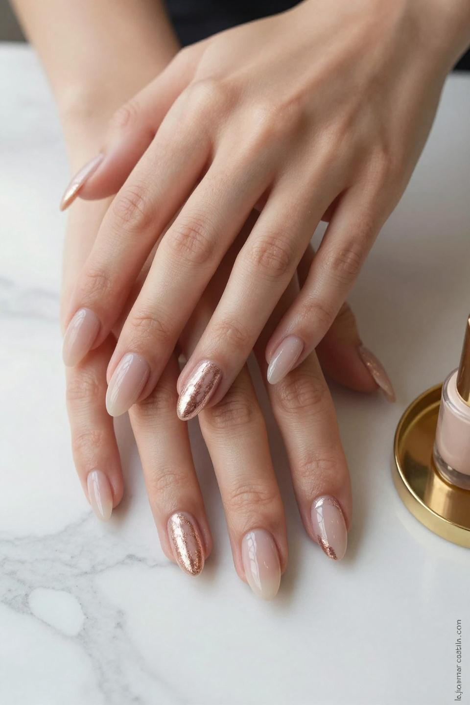 Almond Nails Trendy - rose gold accent
