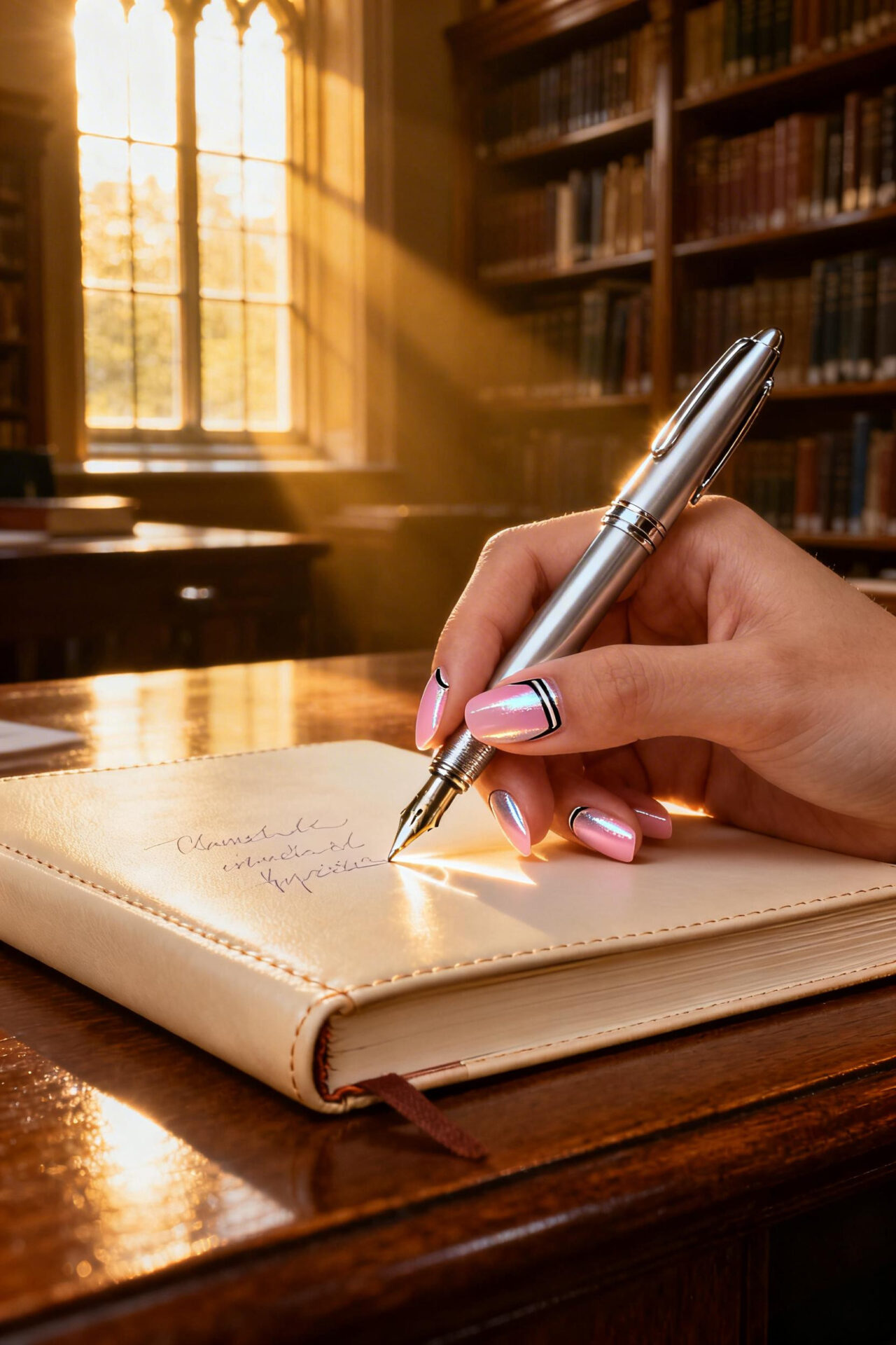 Baby Pink Cat Eye Nails almond chrome