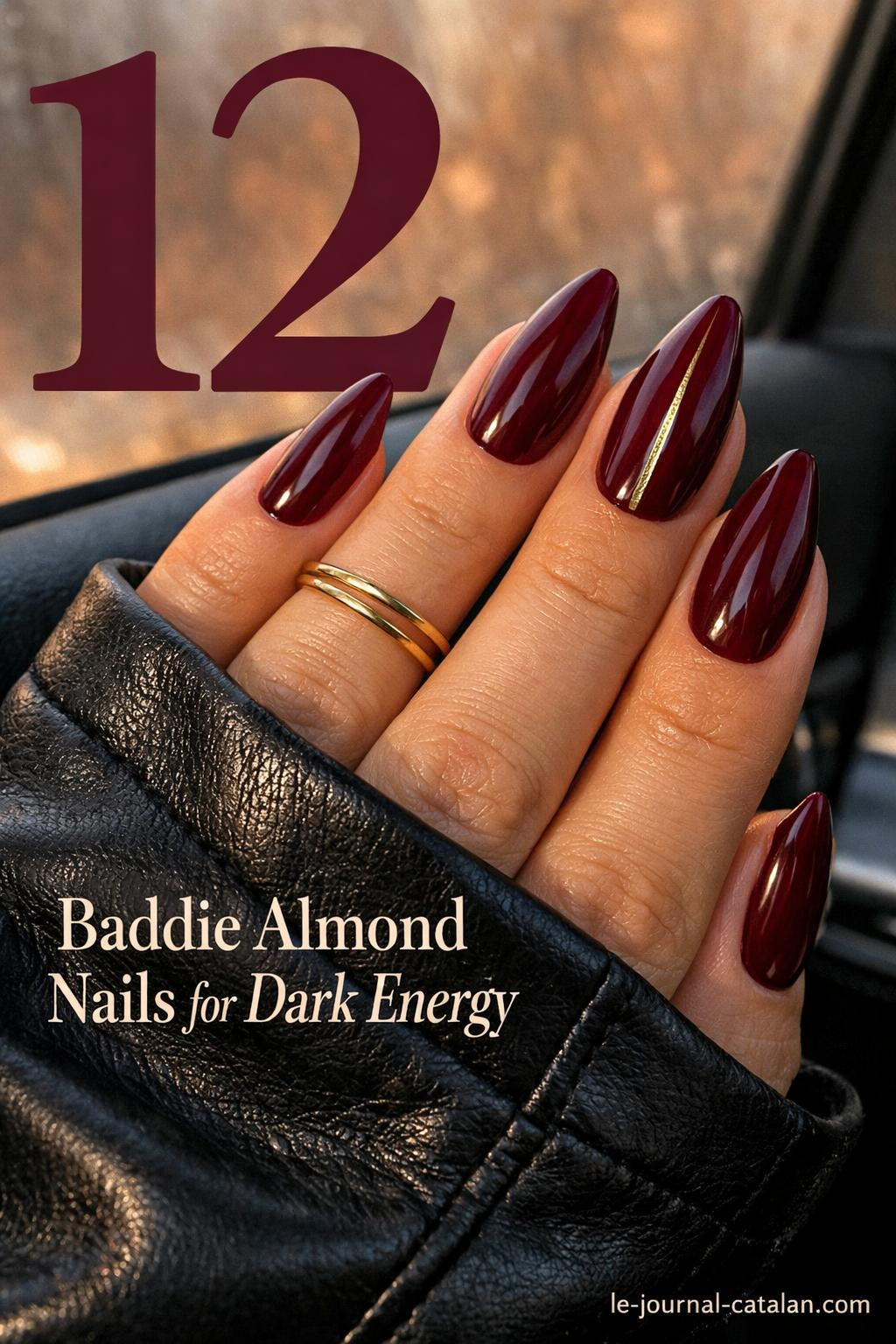 Elegant long almond nails with dark feminine polish and trendy acrylic design, perfect for dope nail inspiration and styling ideas