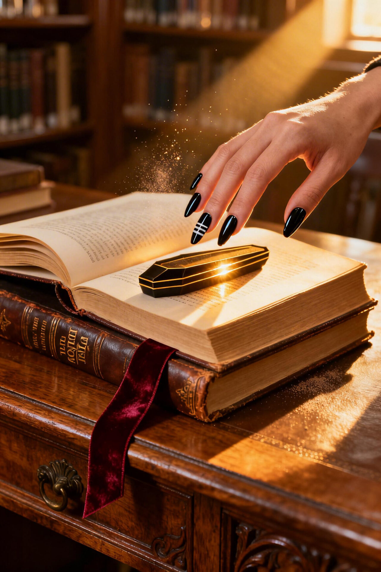 Black cat eye nails - espresso coffin matte