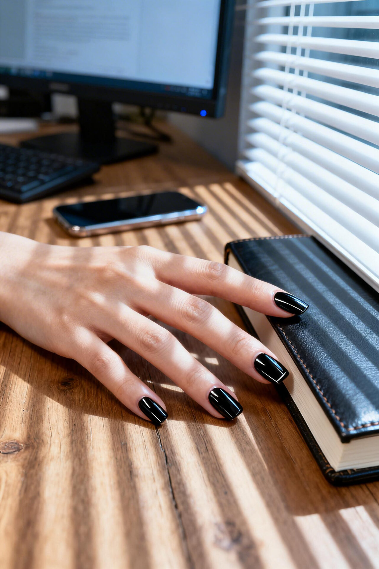 Black cat eye nails - glossy squoval