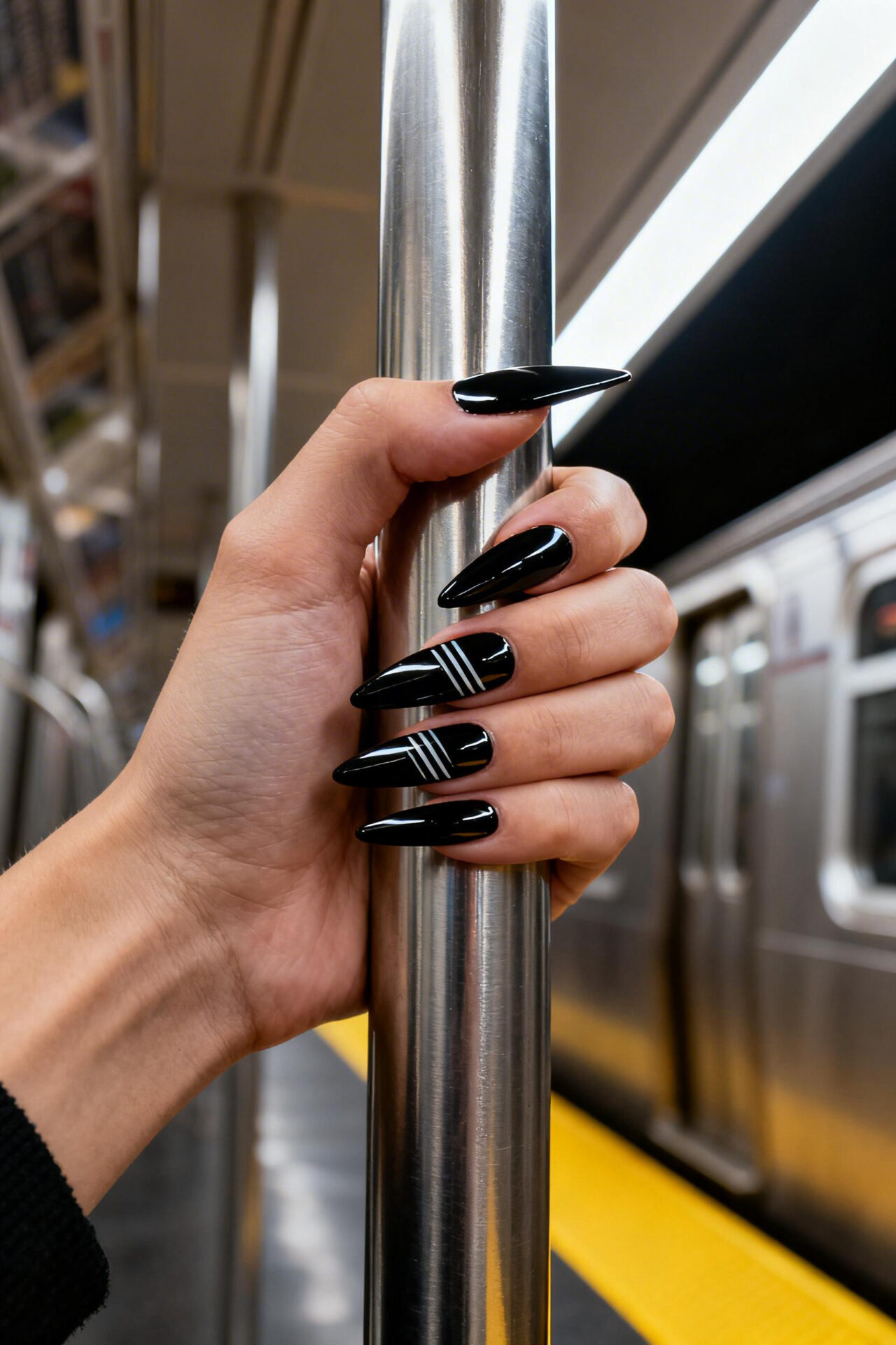 Black cat eye nails - glossy stiletto