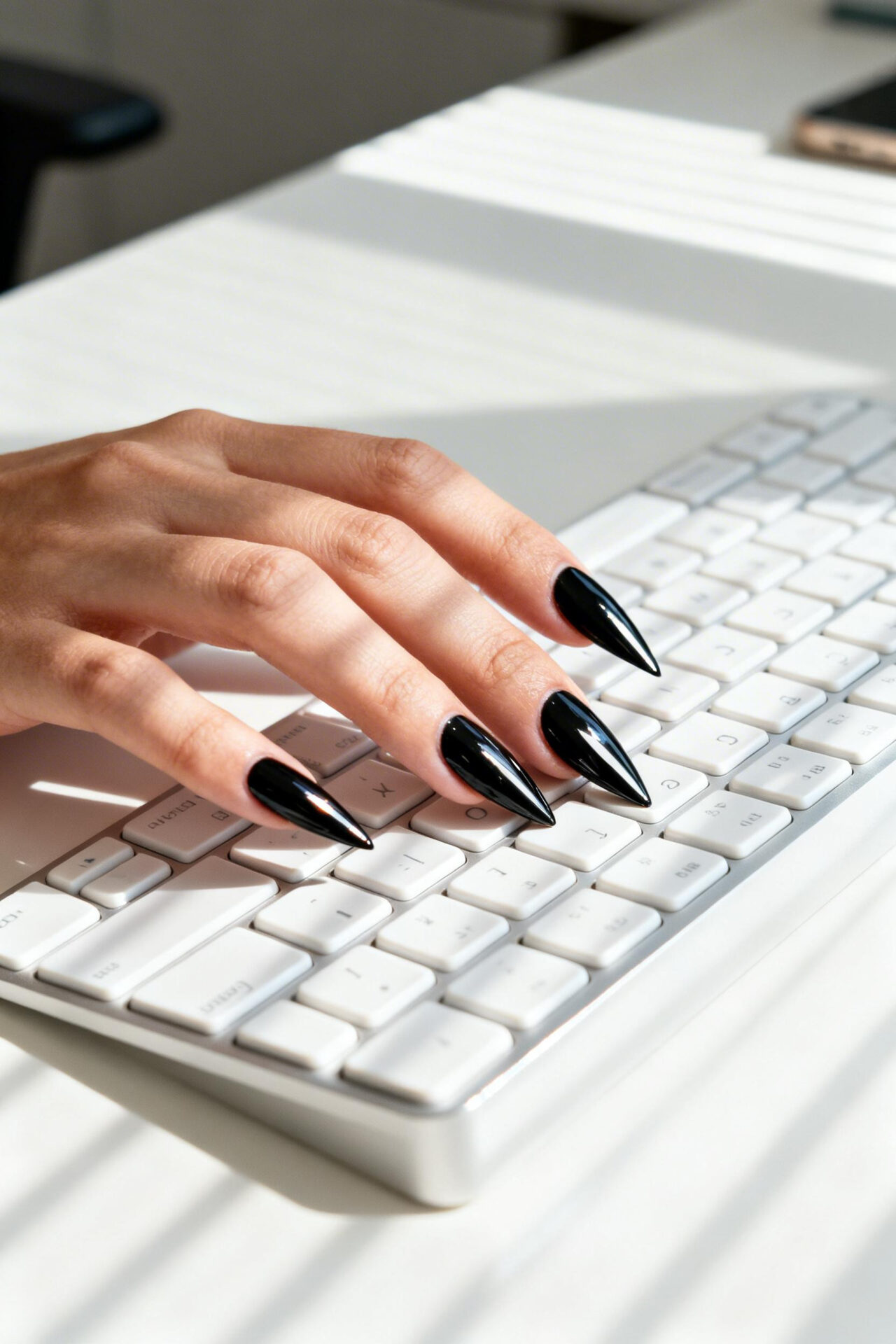 Black cat eye nails - glossy stiletto work