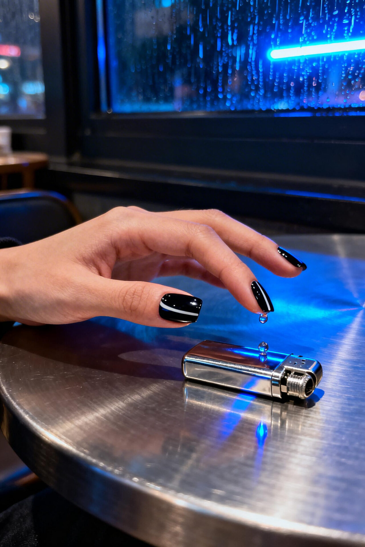 Black cat eye nails - matte squoval