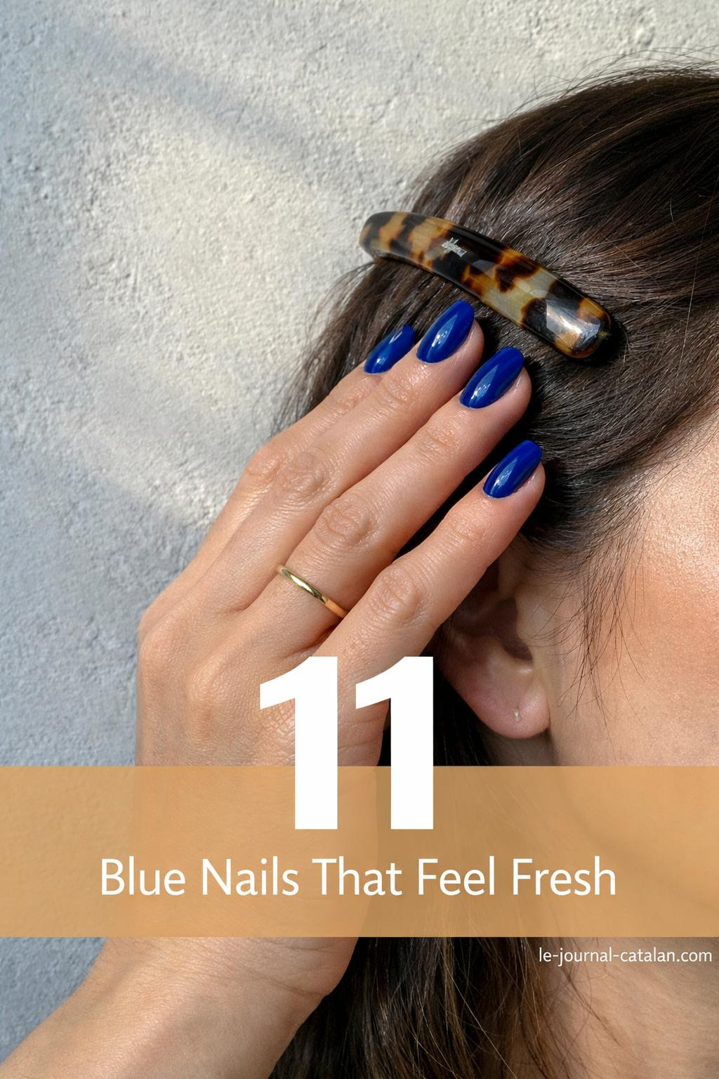 Blue almond-shaped nails with elegant nail art design and smooth finish for a polished manicure look