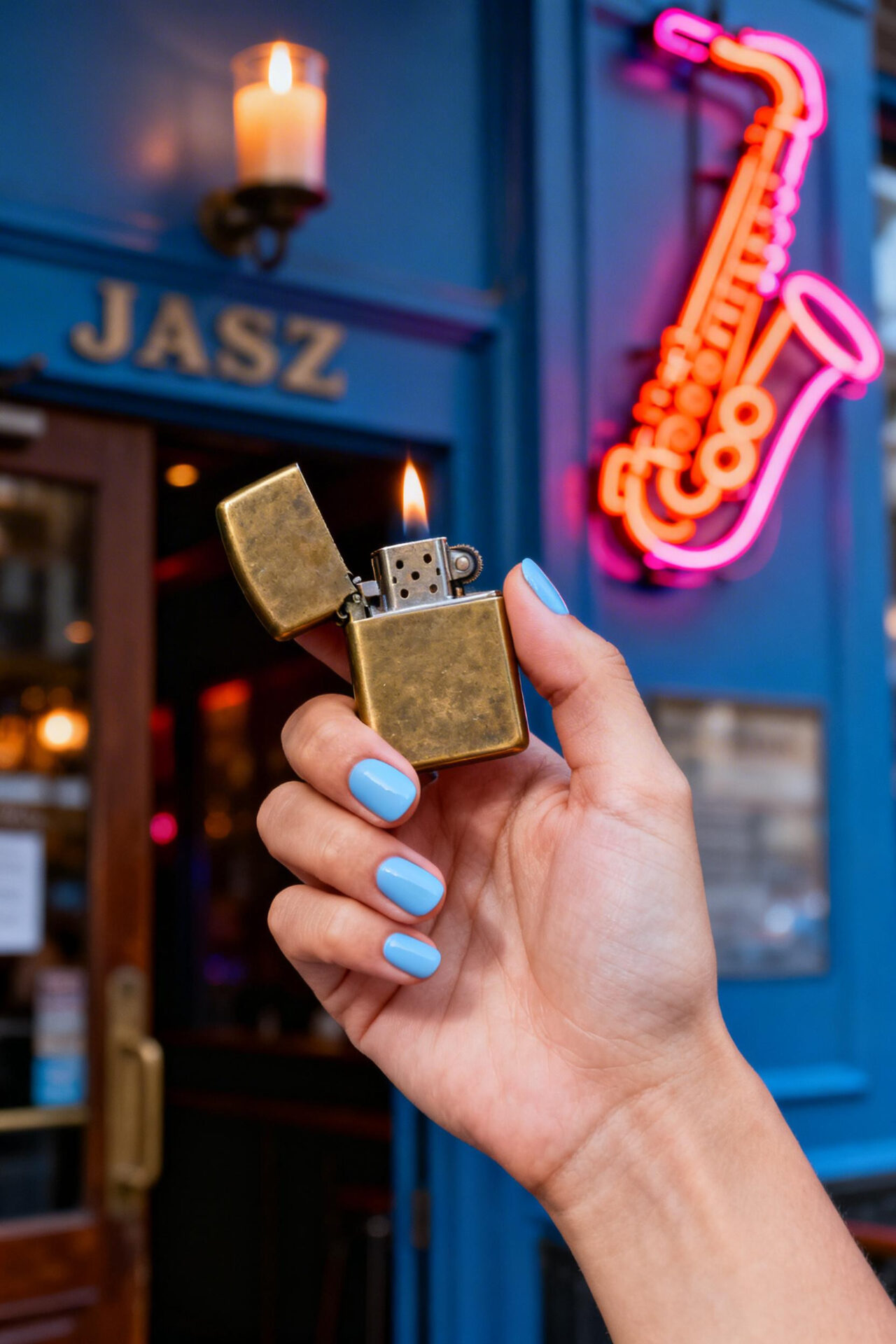 Matte baby blue short nails