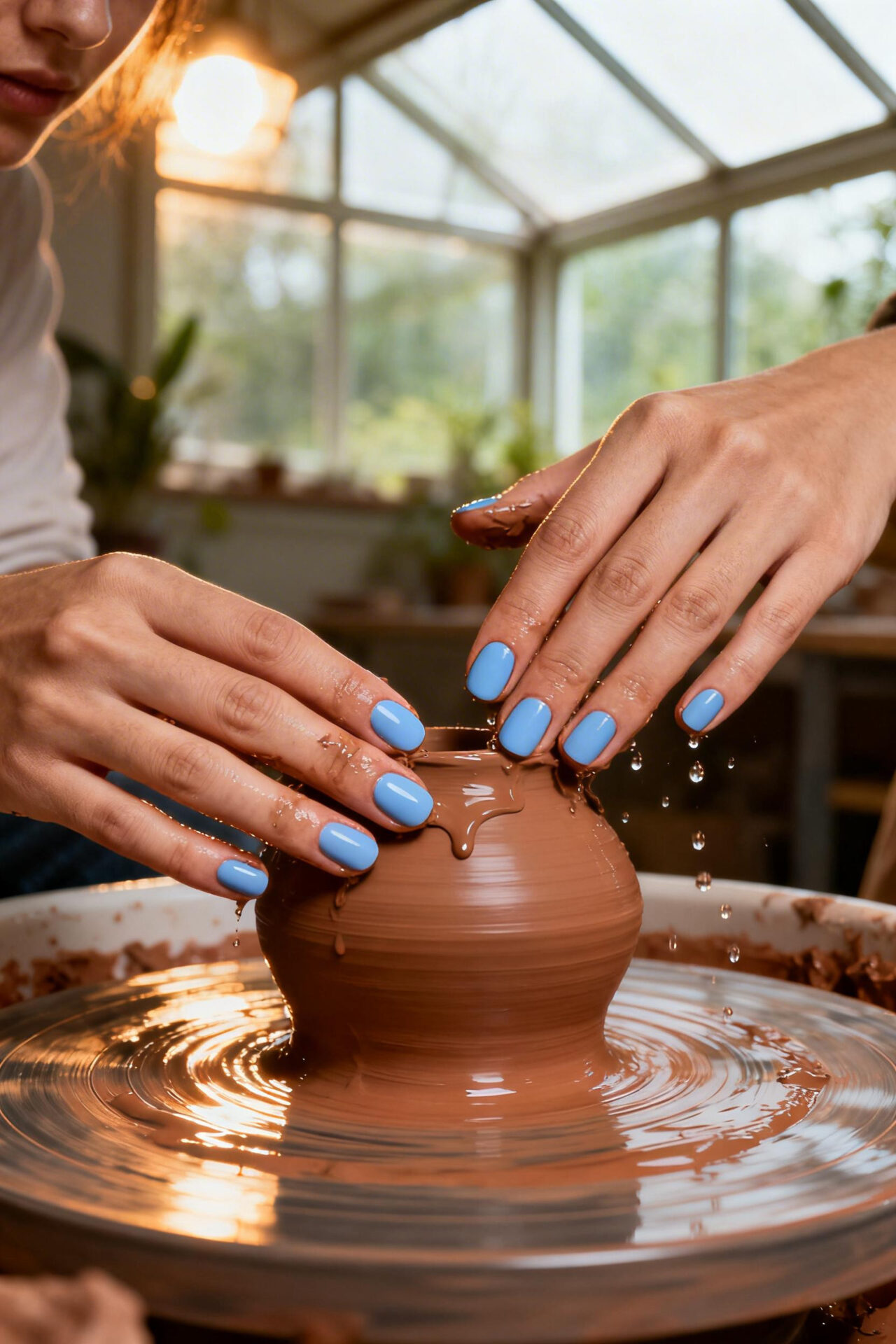 Baby blue satin nails