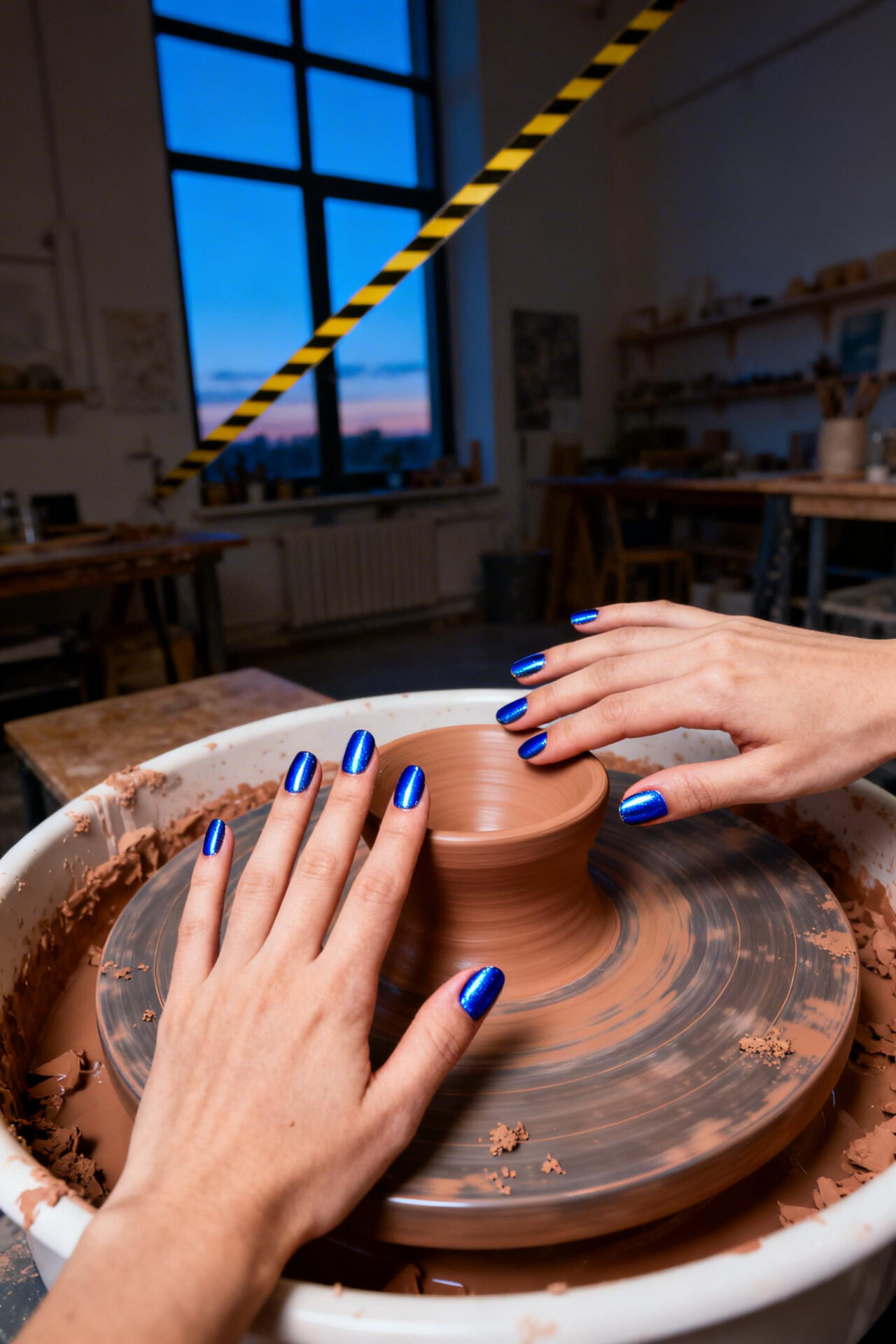 Blue cat eye nails chrome dark design