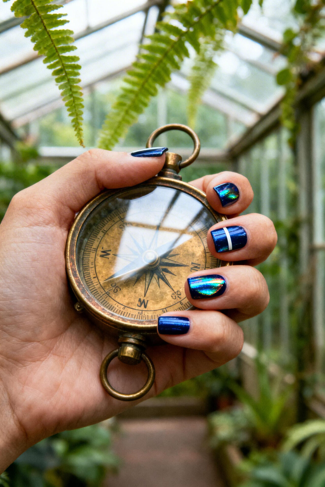 Blue cat eye nails chrome square design