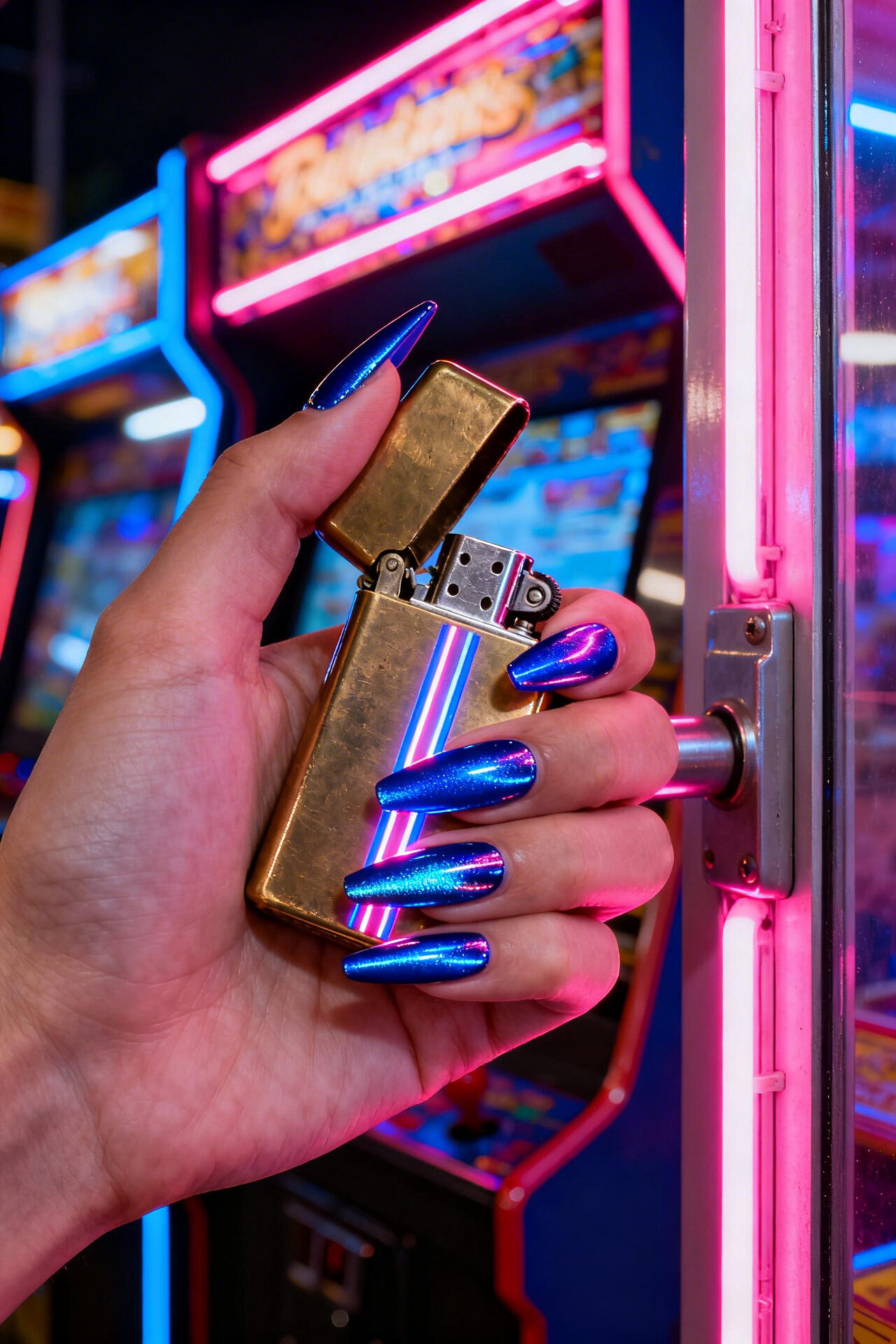 Blue cat eye nails coffin chrome design