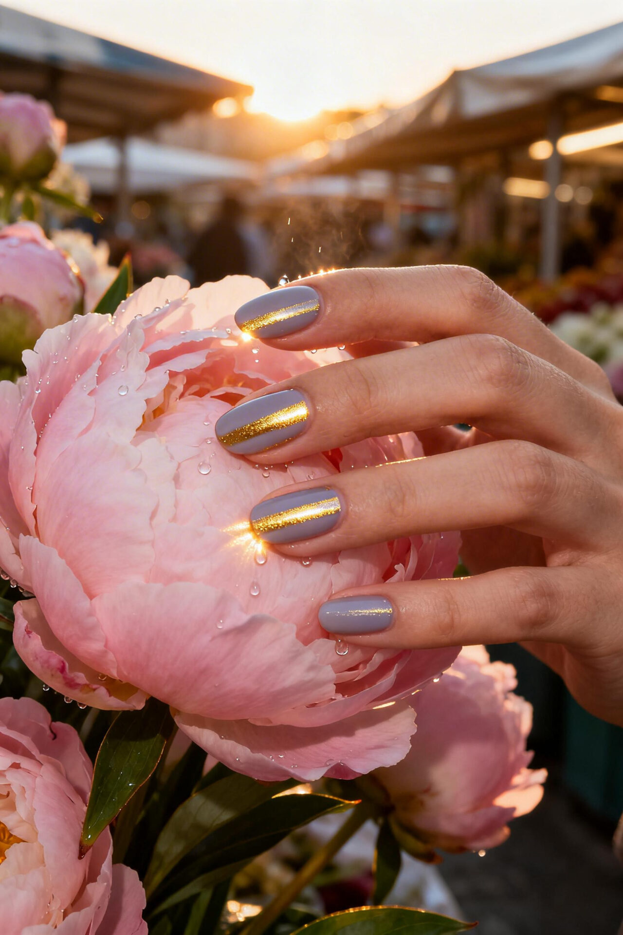 Blue cat eye nails dark chrome oval