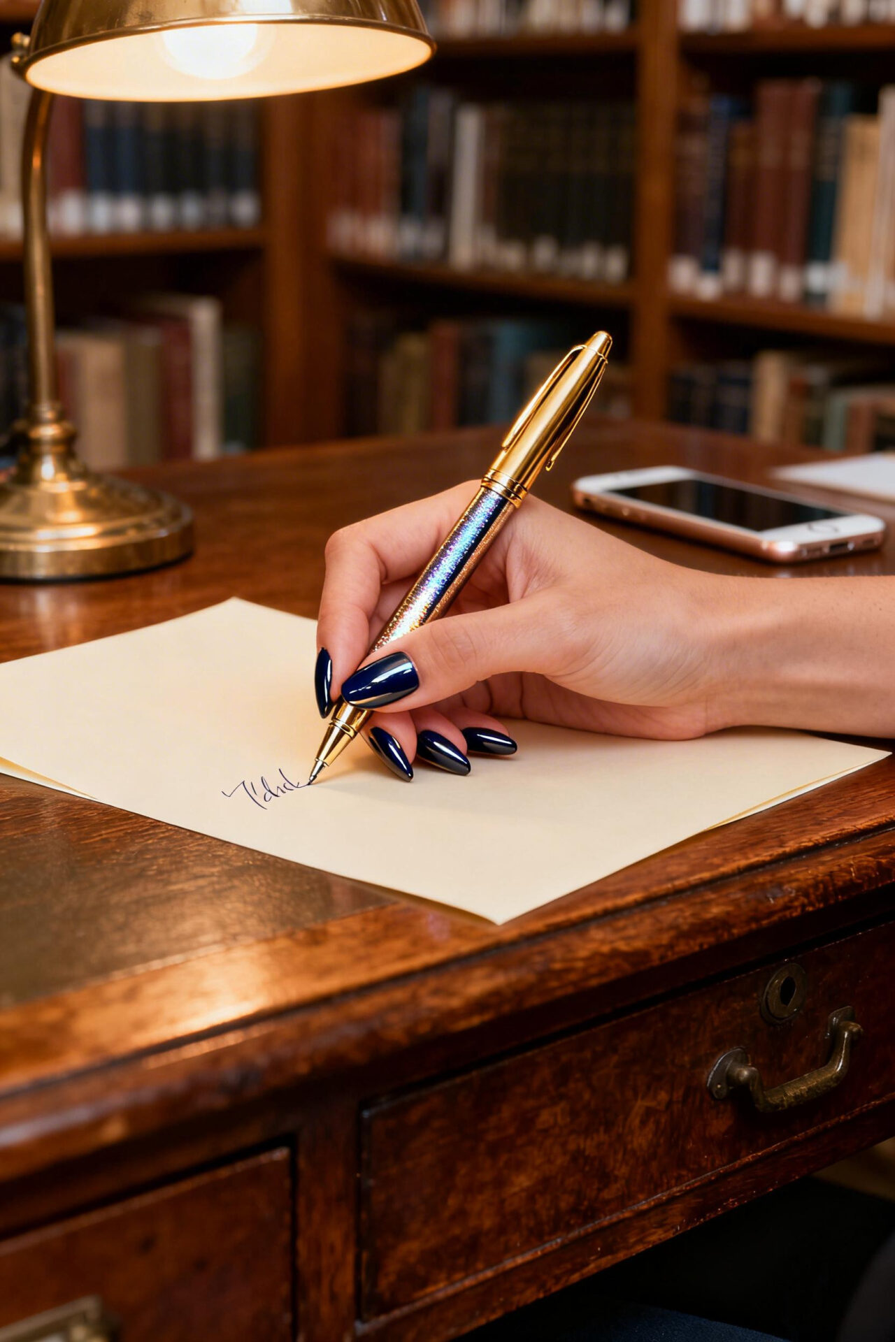 Blue cat eye nails navy chrome coffin