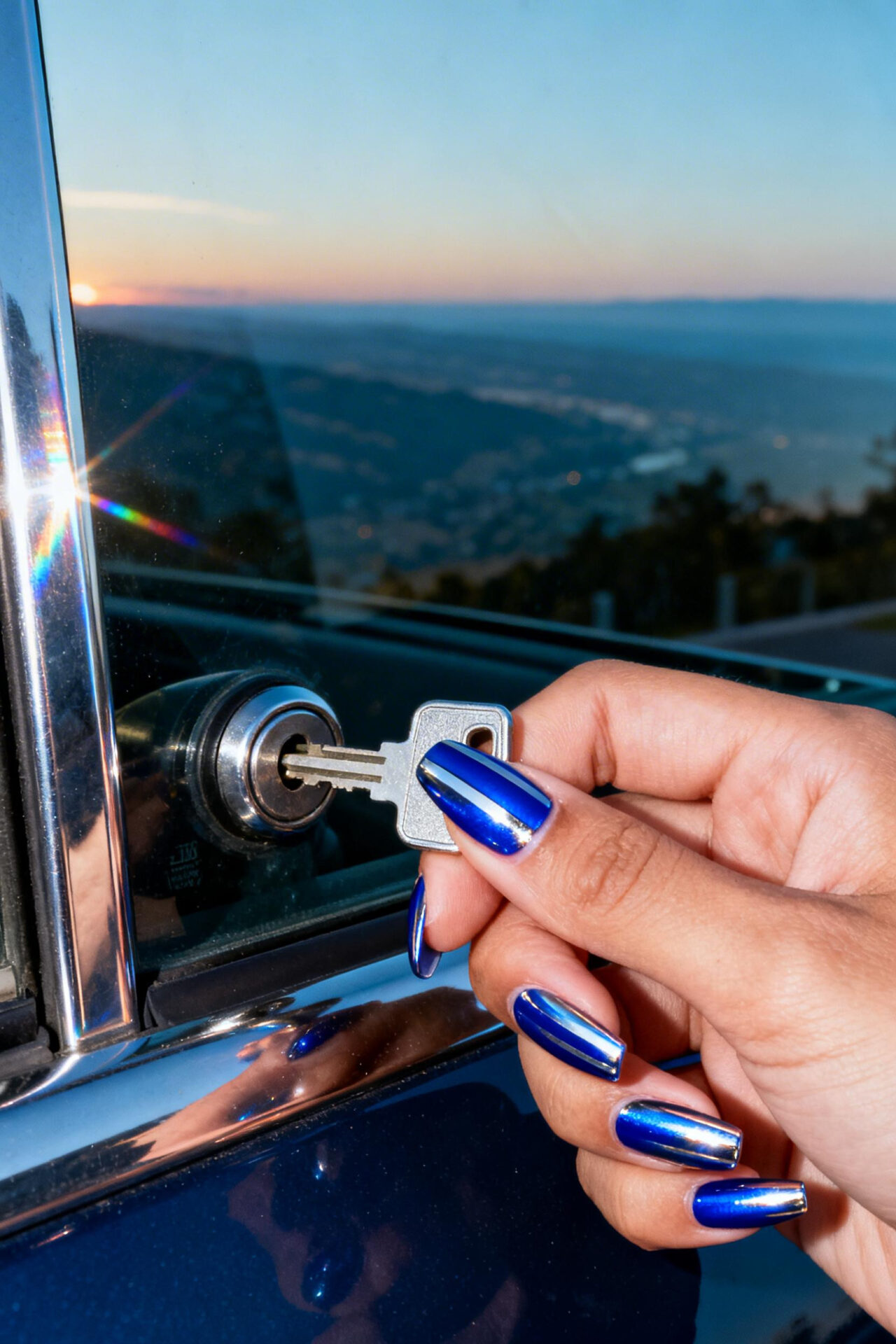 Blue cat eye nails sapphire chrome coffin