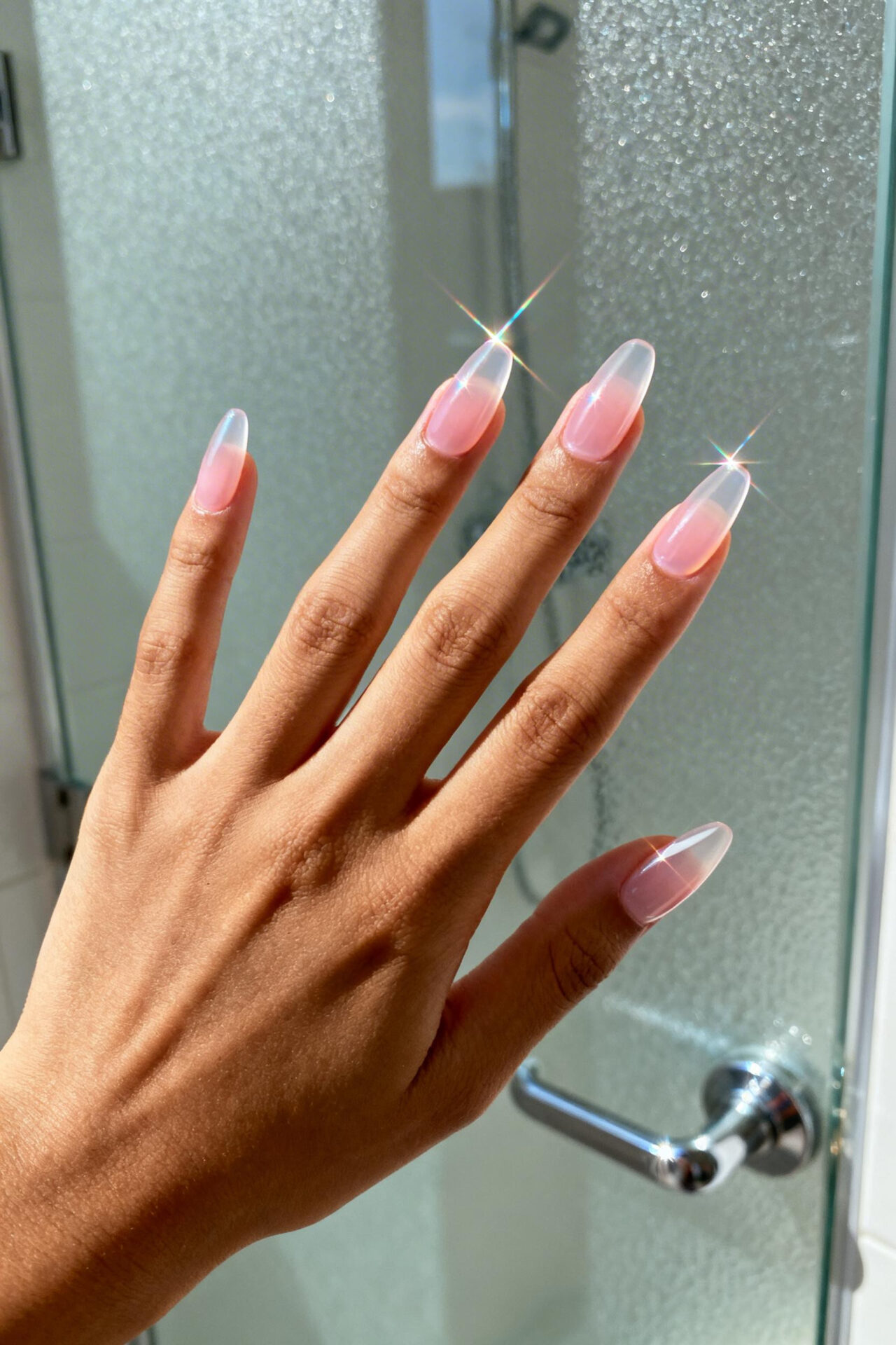 Neutral Cat Eye Nails - blush jelly almond