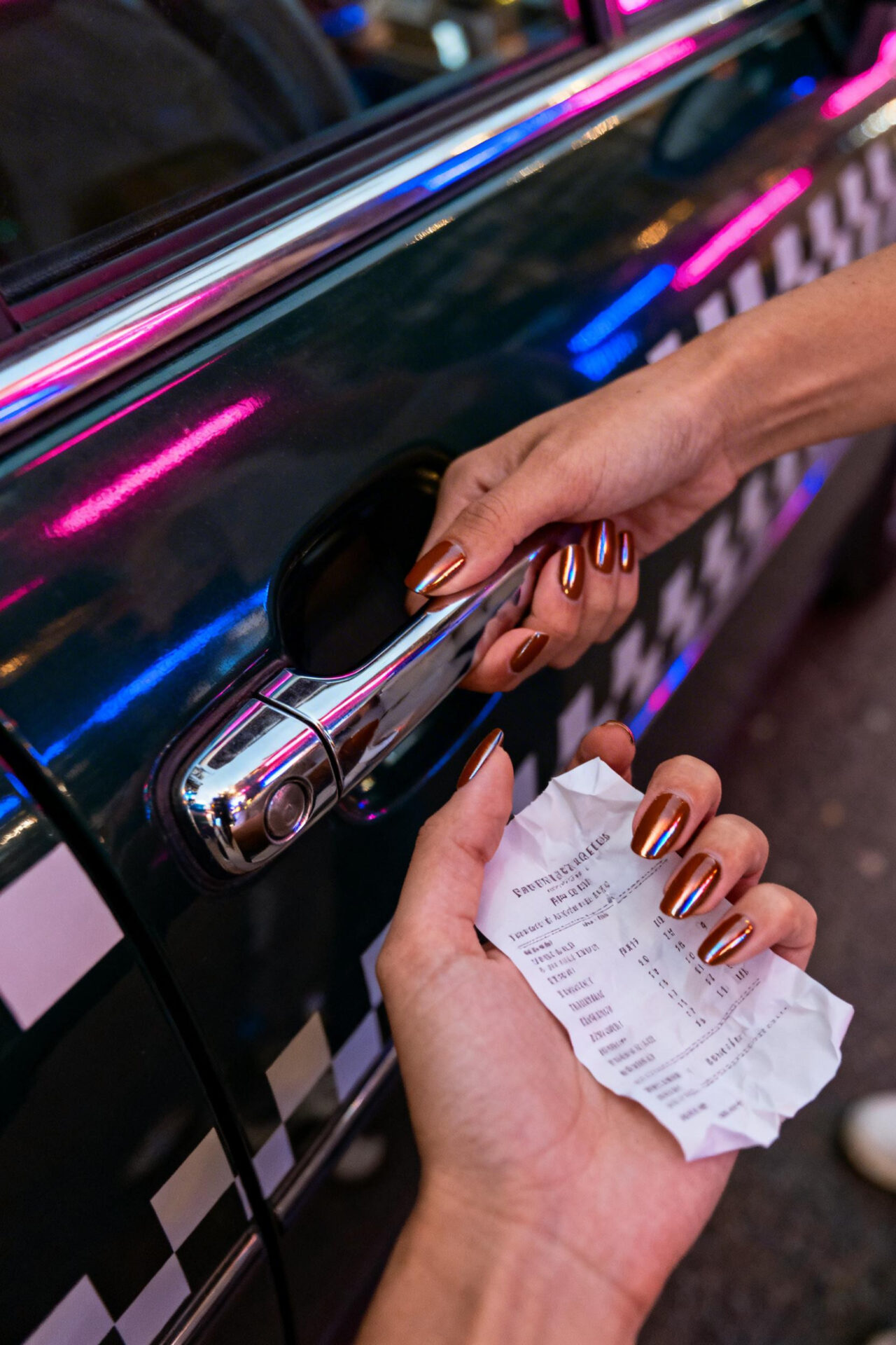 Brown cat eye nails - caramel oval chrome night