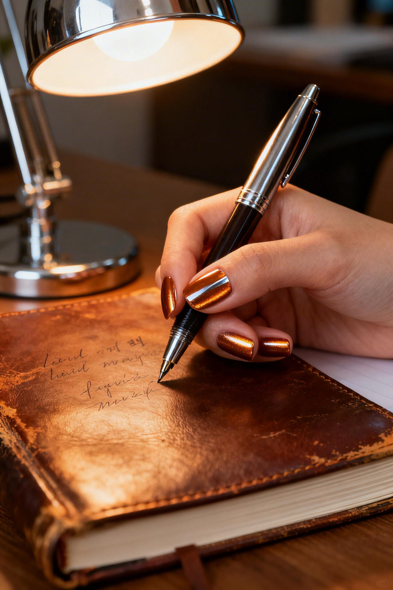 Brown cat eye nails - honey chrome squoval
