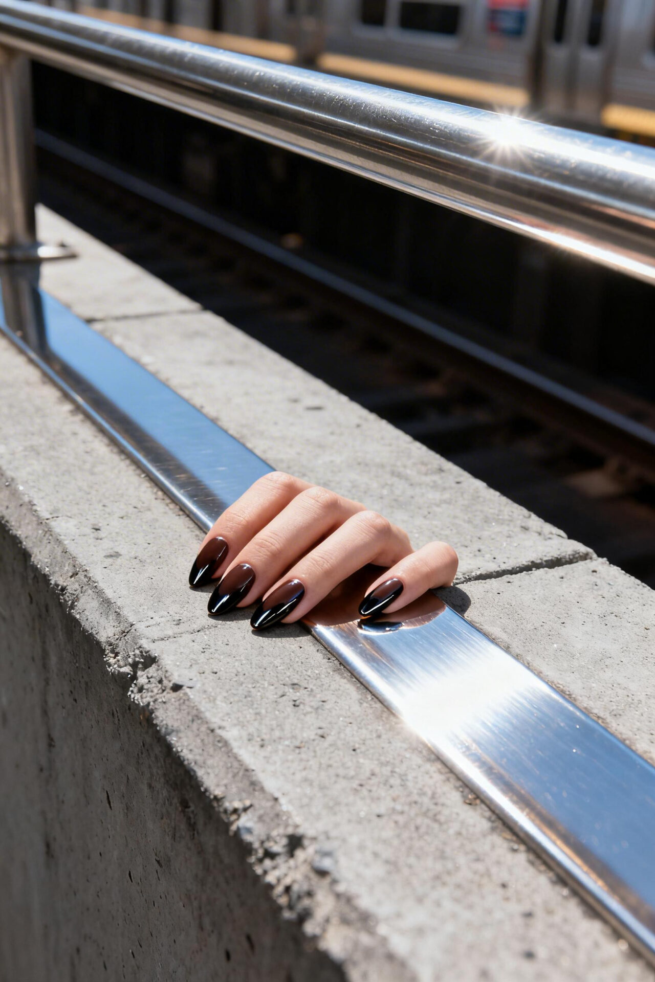 Brown cat eye nails - espresso short almond