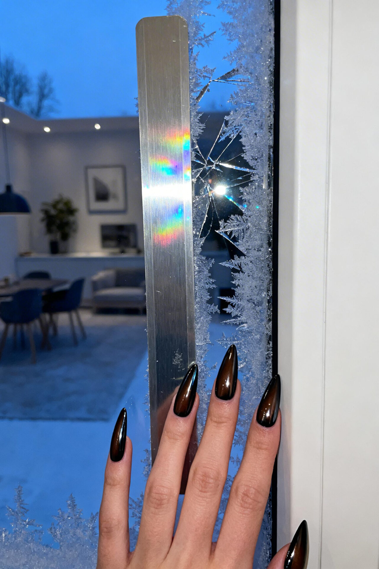 Brown cat eye nails - espresso stiletto chrome