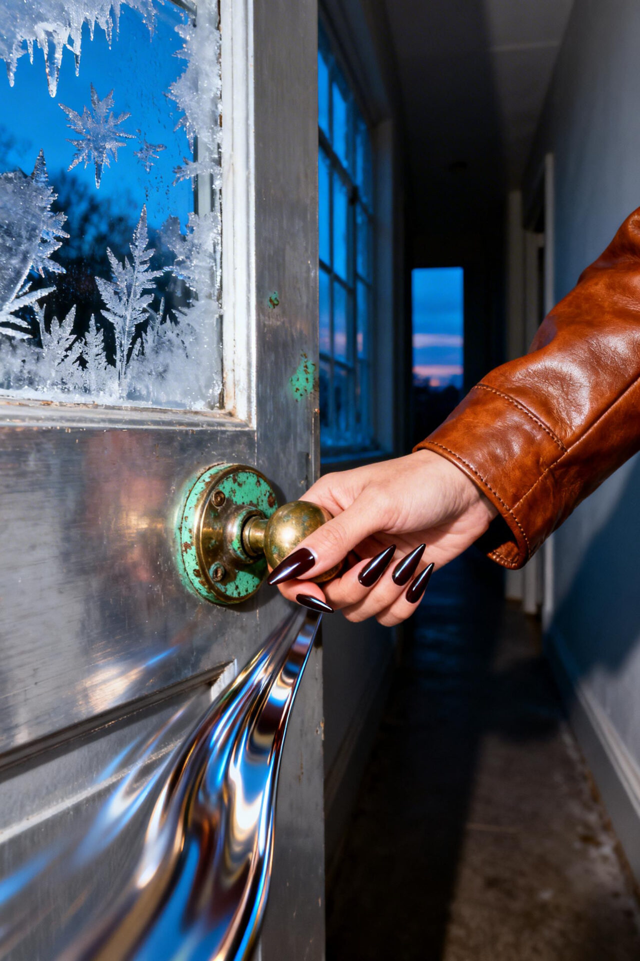 Brown cat eye nails - cognac stiletto chrome