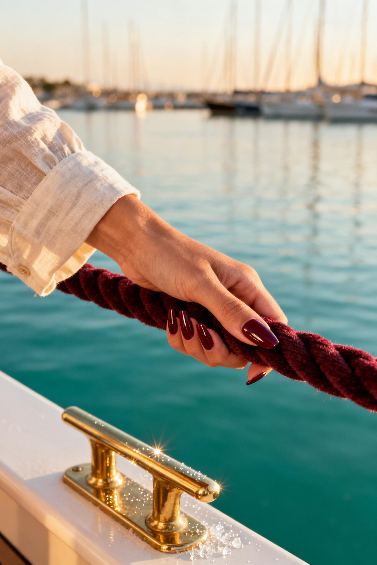 Almond French Tip Nails - burgundy gloss