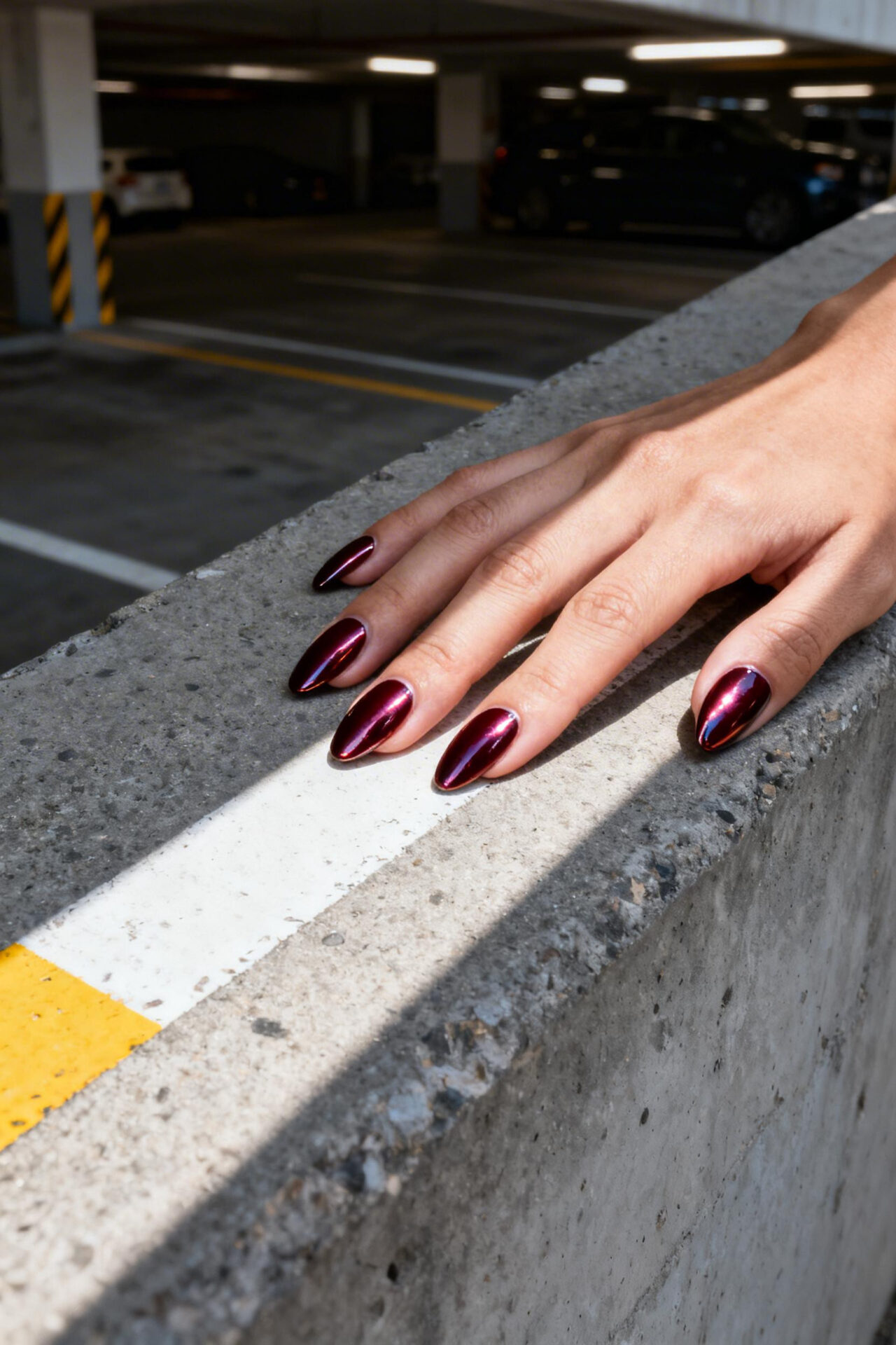 Red Cat Eye Nail Art - oval chrome