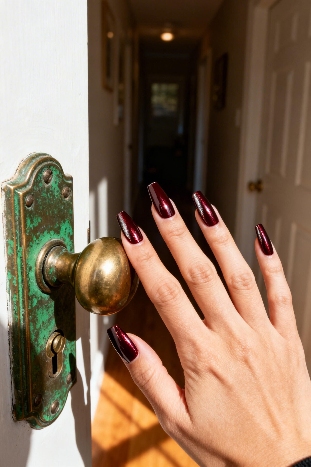 Dark Femme Nails - coffin chrome doorknob