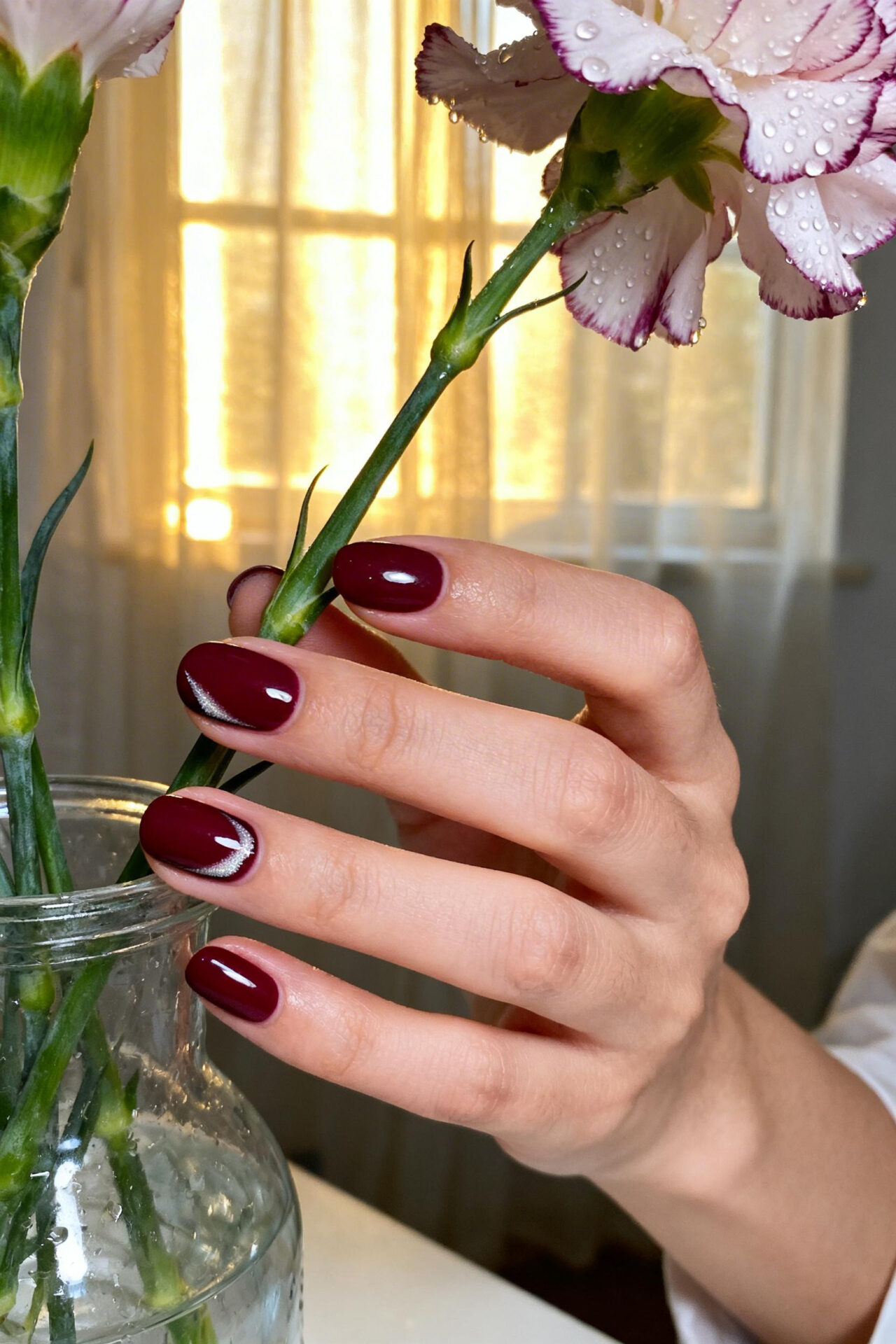 Dark Cherry Red Nails - short round matte